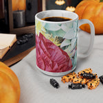 Ceramic White Cup 15oz - Poly Art - Flower of Dahlia in Red (Variant 2)