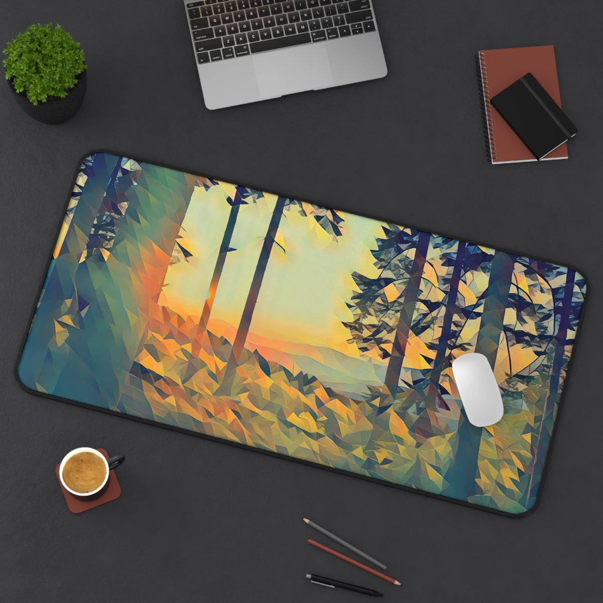Desk Mat - Poly Art - Forest Sunset (Variant 1)