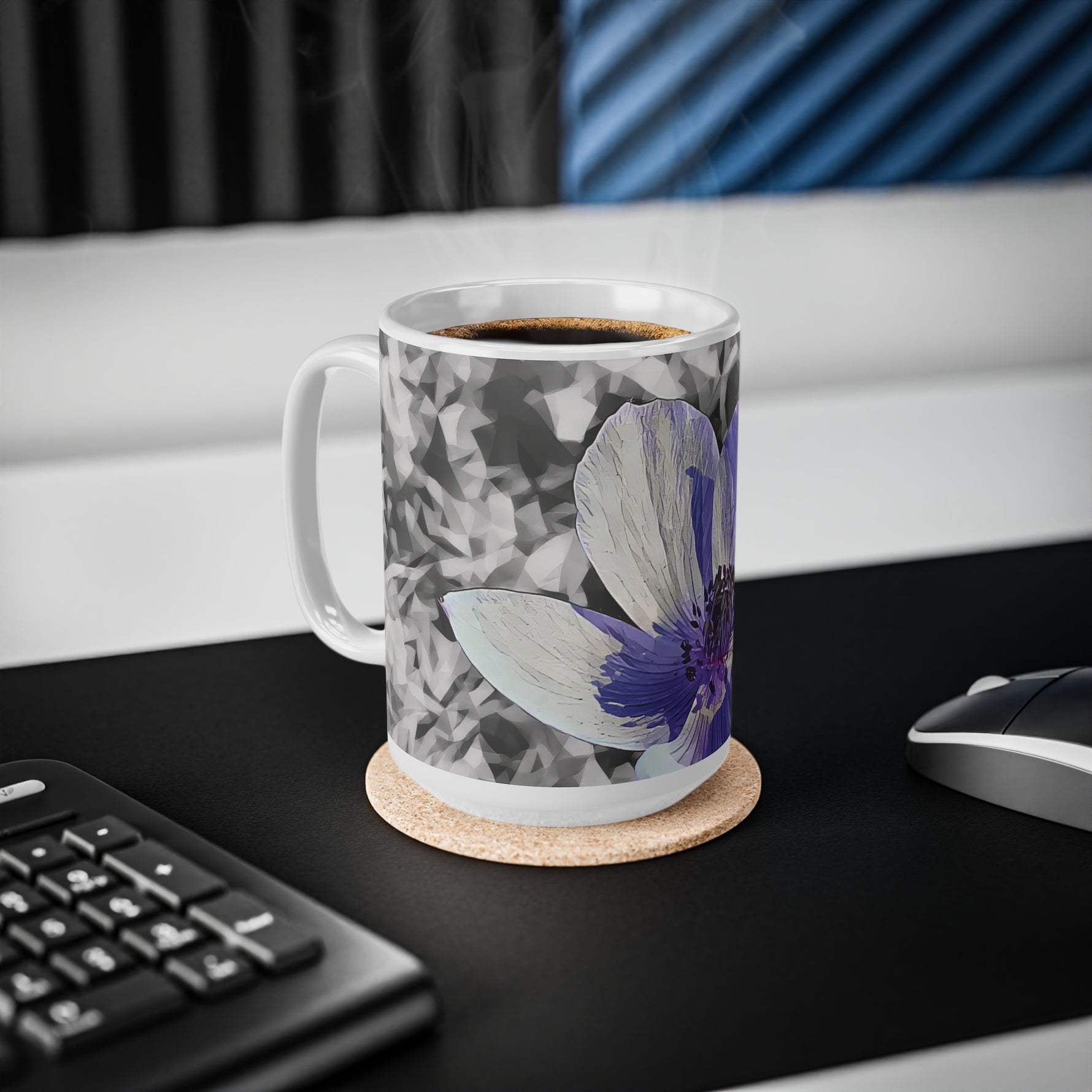 Ceramic White Cup 15oz - Poly Art - Flower of Anemone