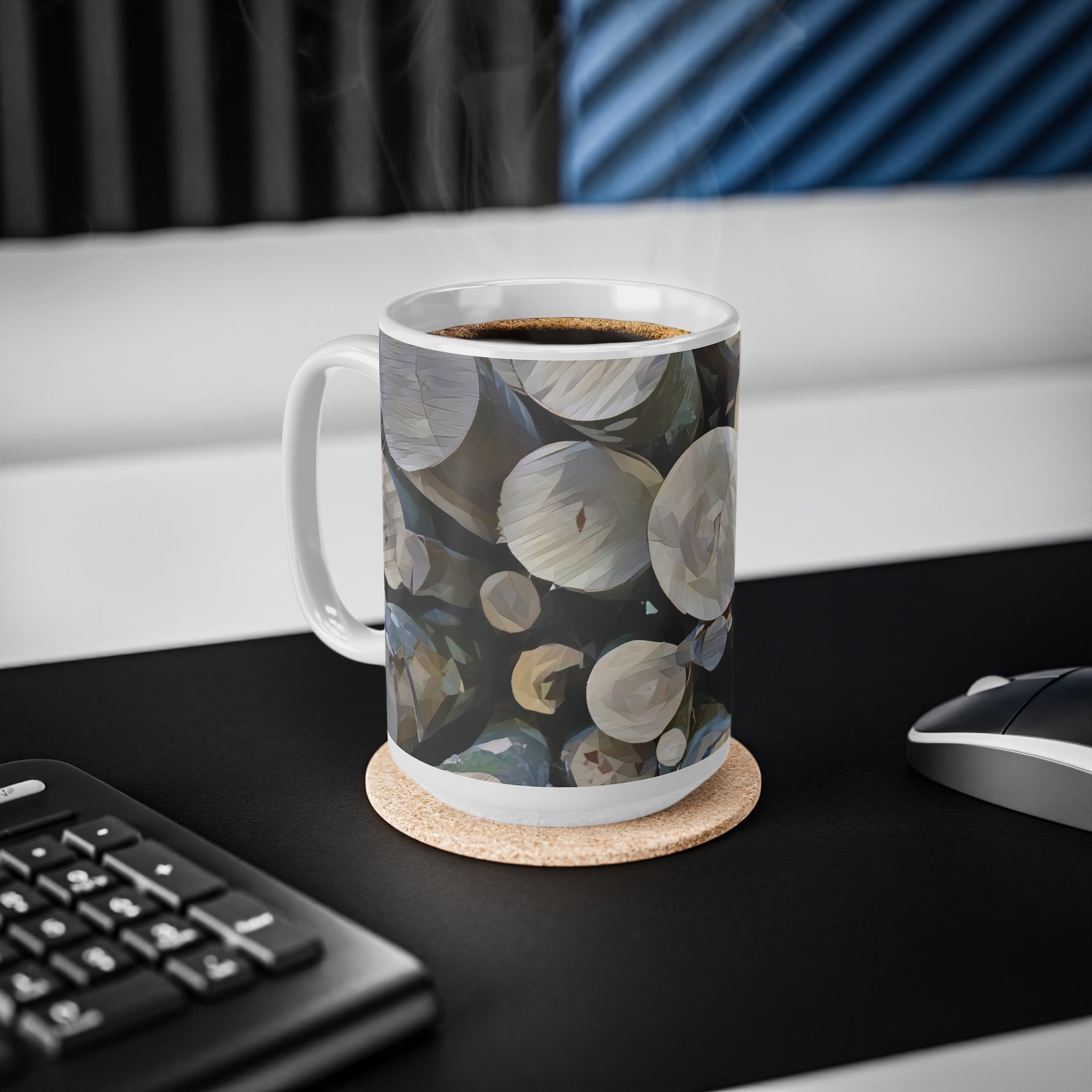 Ceramic White Cup 15oz - Poly Art - Wooden Trunks (Variant 2)