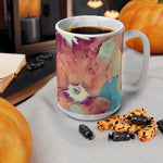 Ceramic White Cup 15oz - Poly Art - Flowers in sky blue and red (Variant 3)