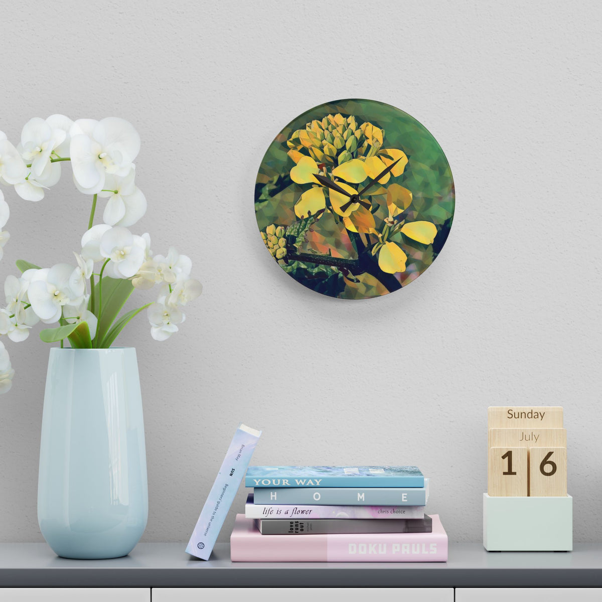 Acrylic Wall Clock - Poly Art - Flower, Yellow (Variant 2)