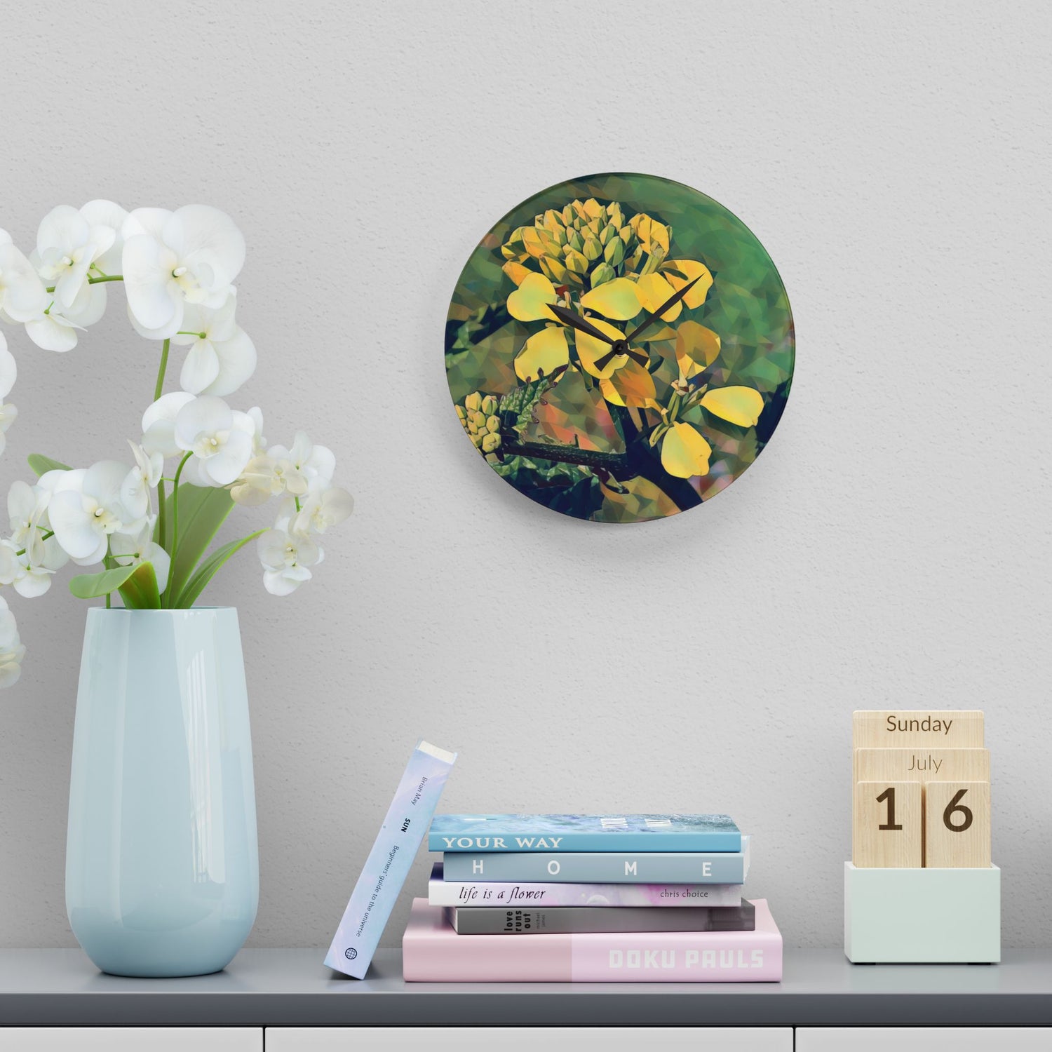 Acrylic Wall Clock - Poly Art - Flower, Yellow (Variant 2)