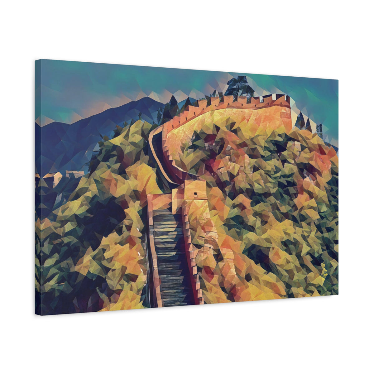 Stretched Matte Canvas - Poly Art - China's Great Wall (Variant 3)