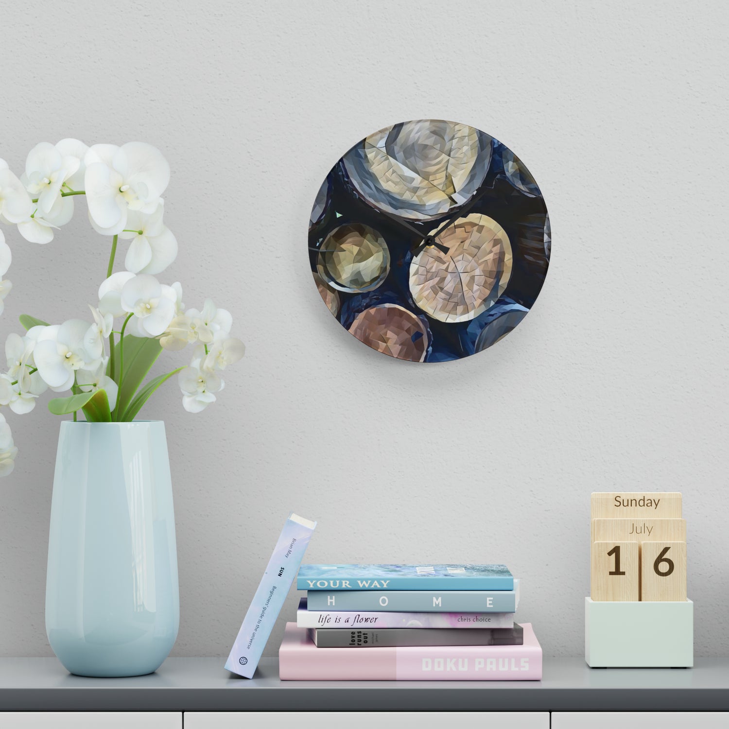 Acrylic Wall Clock - Poly Art - Wooden Trunks (Variant 3)
