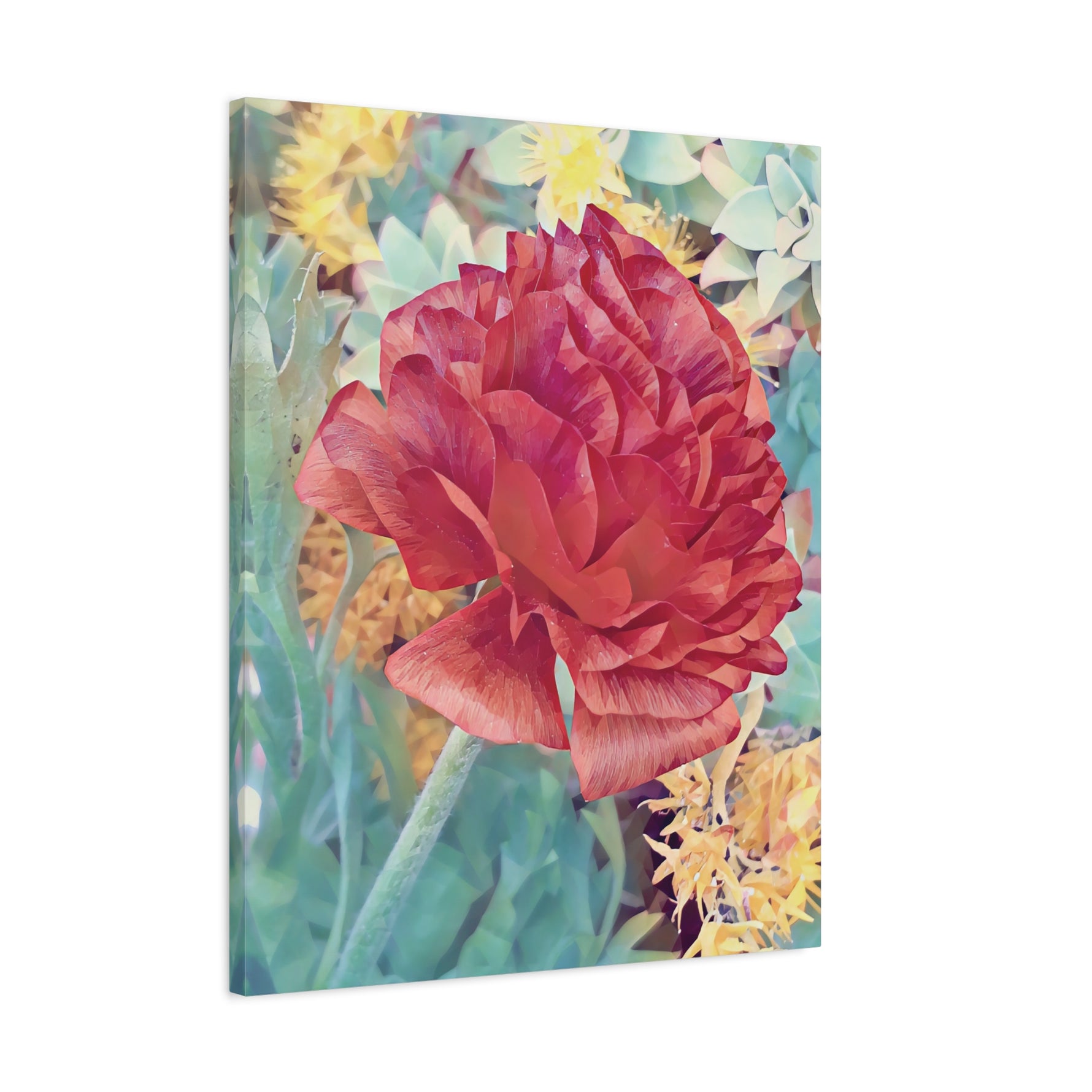 Stretched Matte Canvas - Poly Art - Dahlia in red (Variant 1)