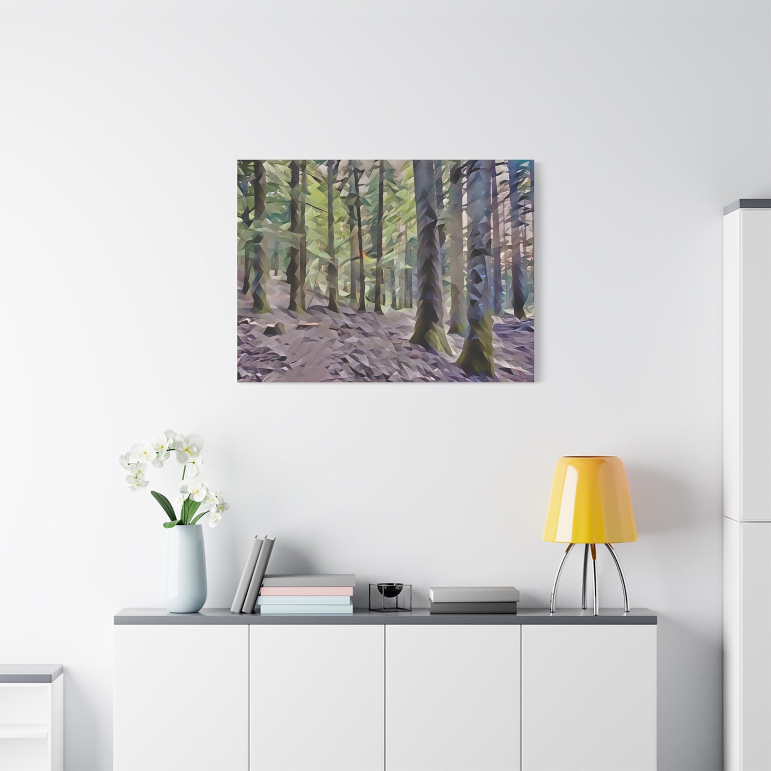 Stretched Matte Canvas - Poly Art - Forest, a Path (Variant 2)