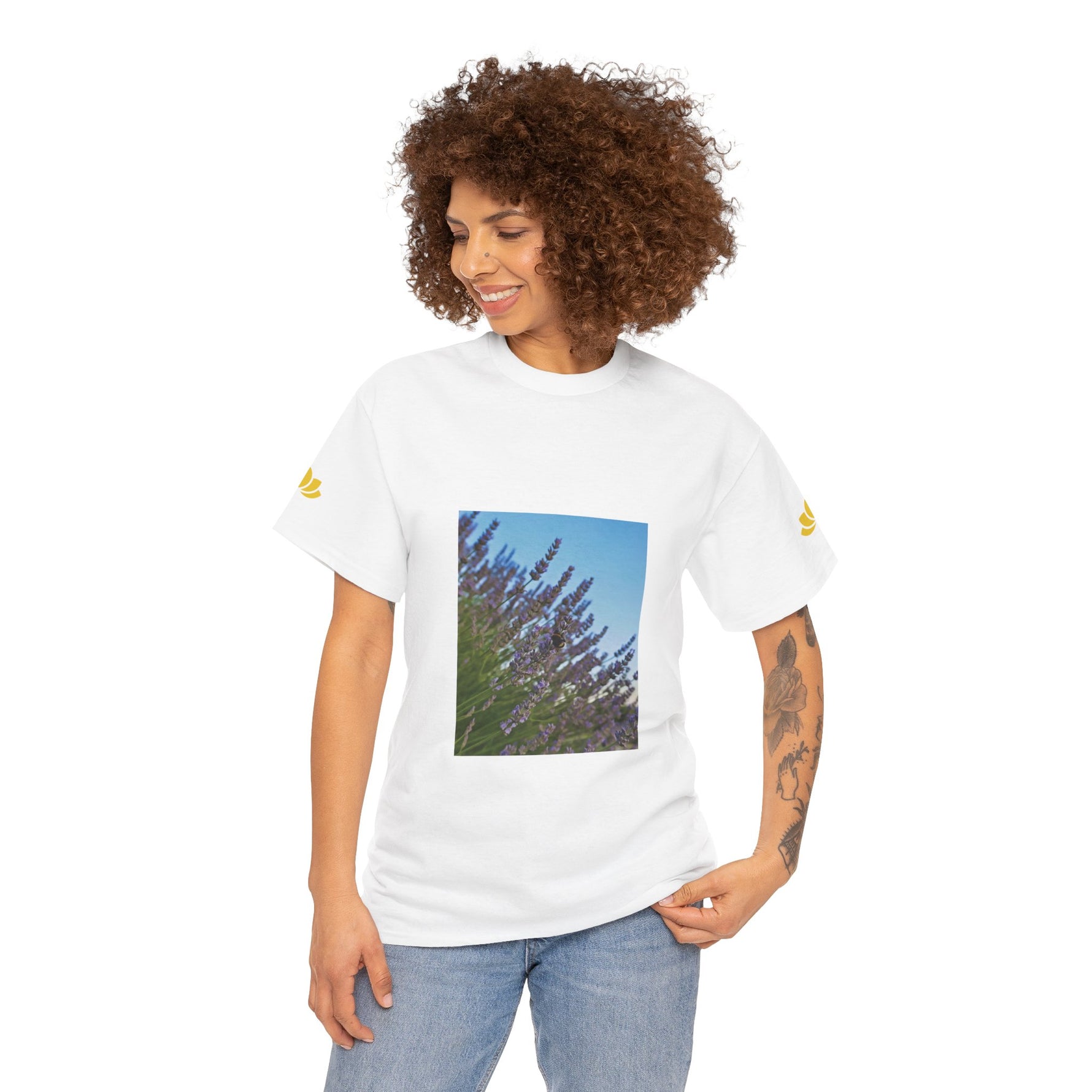 Unisex Heavy Cotton Tee - Flower of Lavender with Bombus