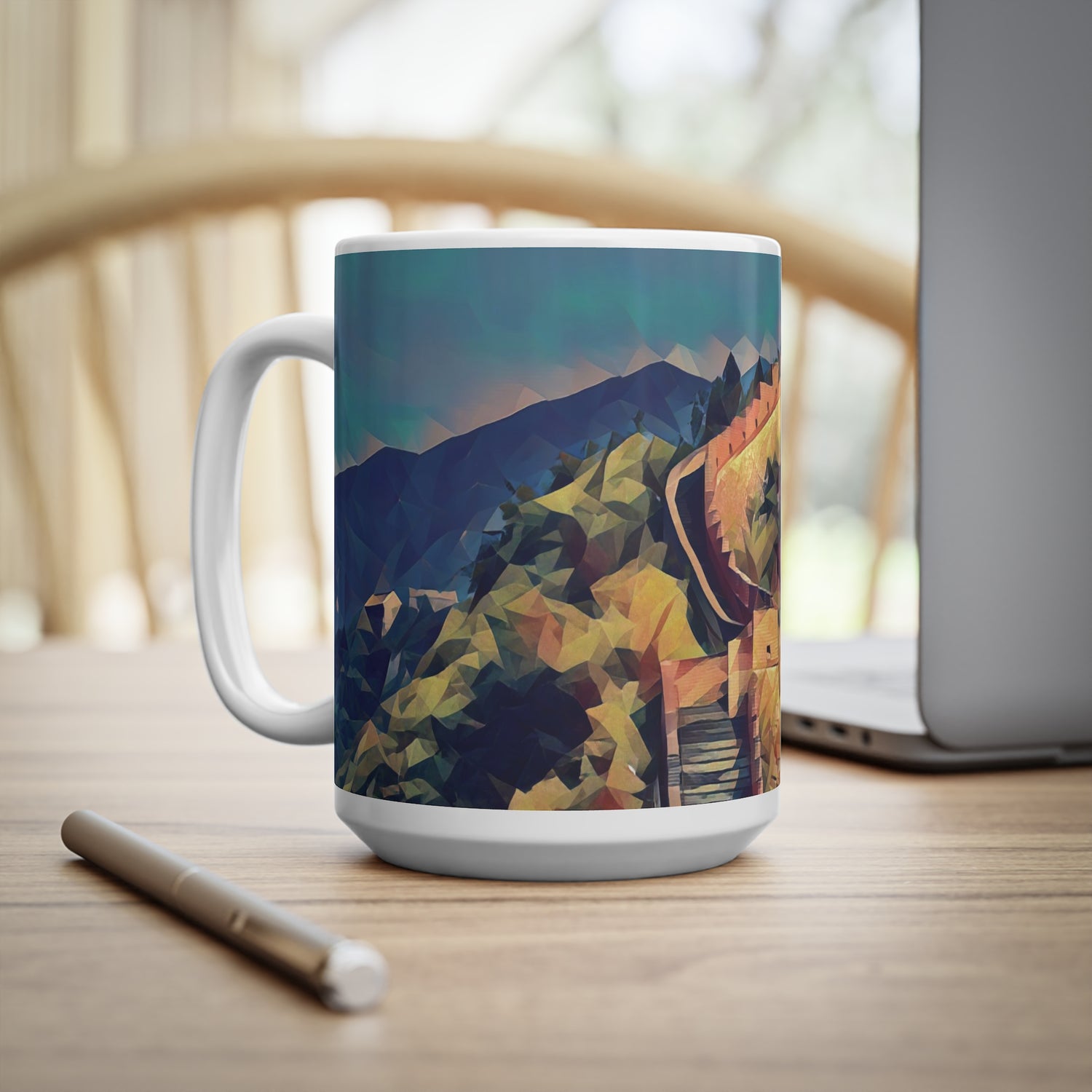 Ceramic White Cup 15oz - Poly Art - China's Great Wall (Variant 2)