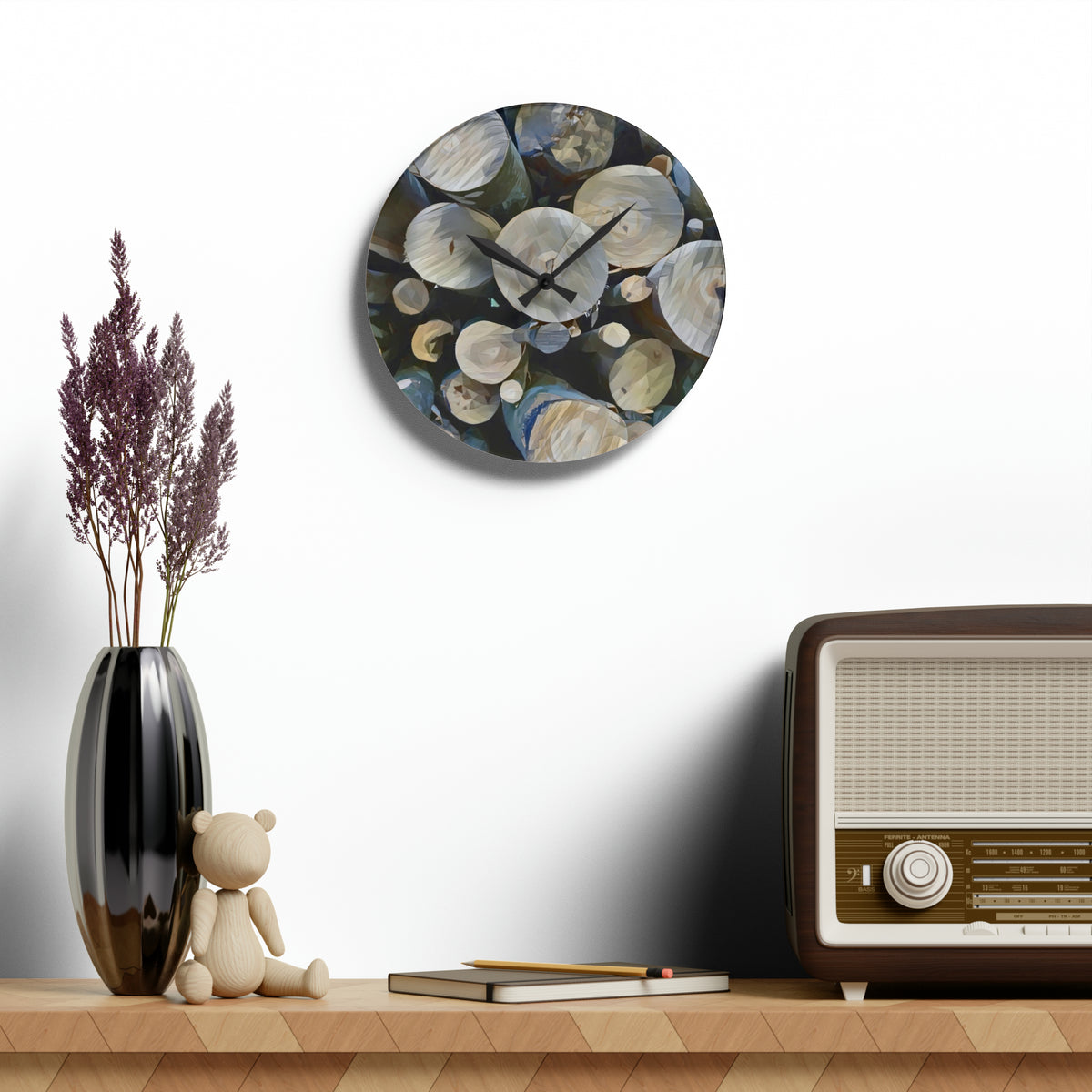 Acrylic Wall Clock - Poly Art - Wooden Trunks (Variant 5)