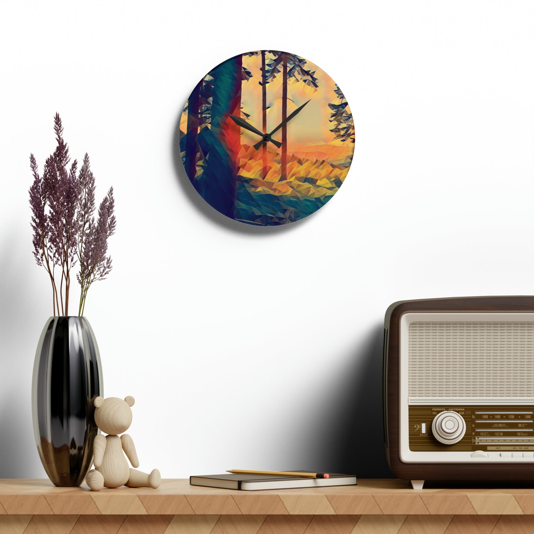 Acrylic Wall Clock - Poly Art - Forest Sunset (Variant 3)