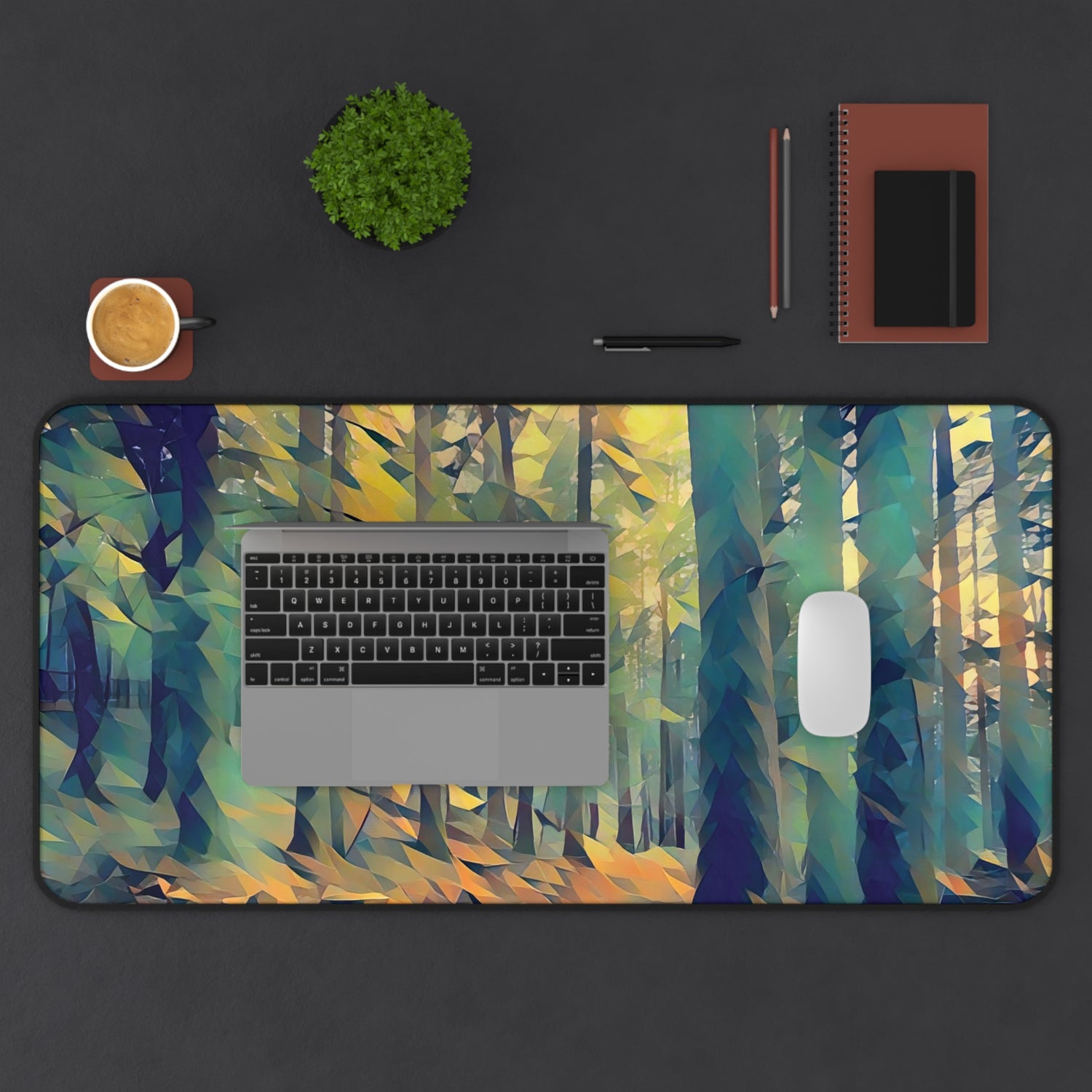 Desk Mat - Poly Art - Forest, a Path (Variant 2)