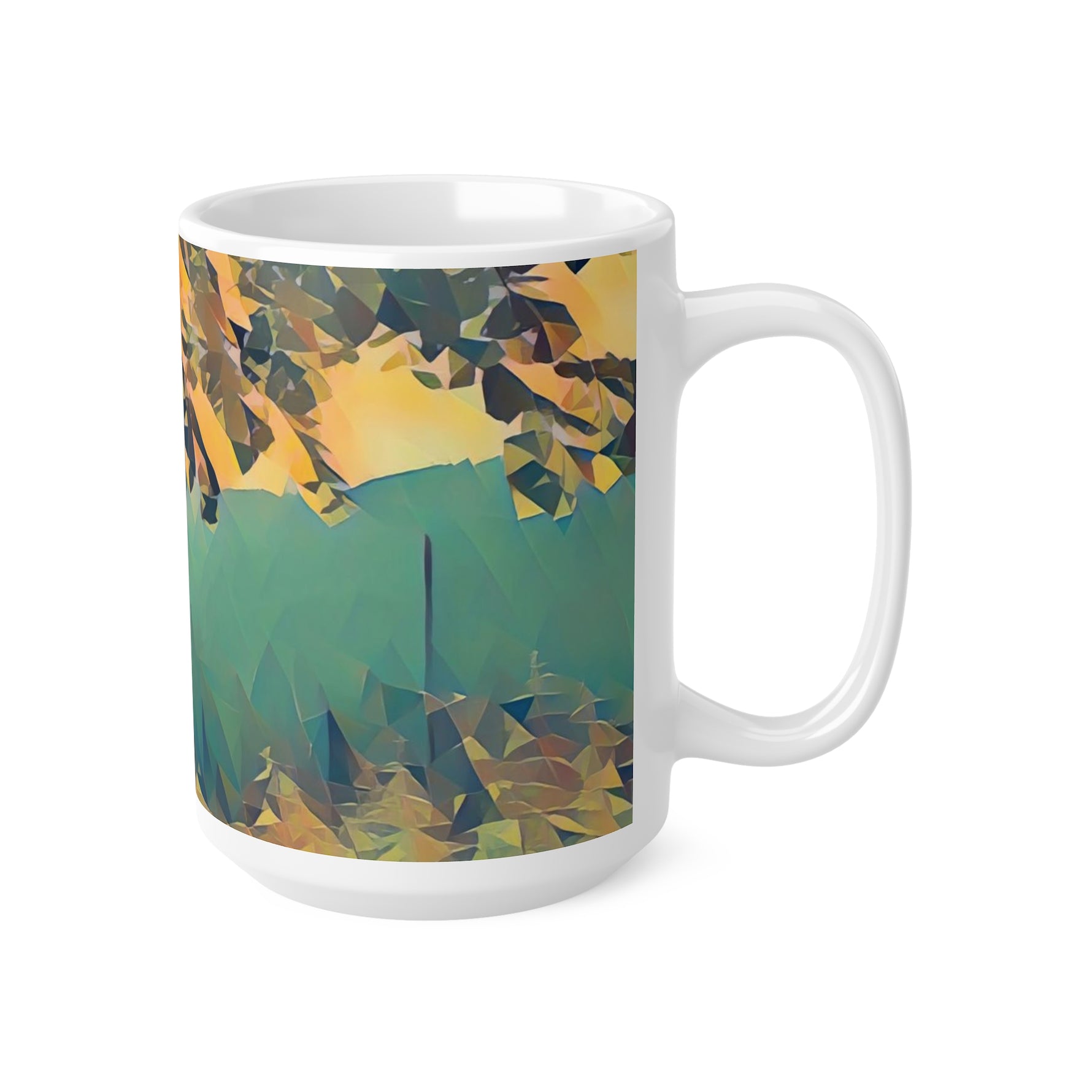Ceramic White Cup 15oz - Poly Art - Forest (Variant 04)