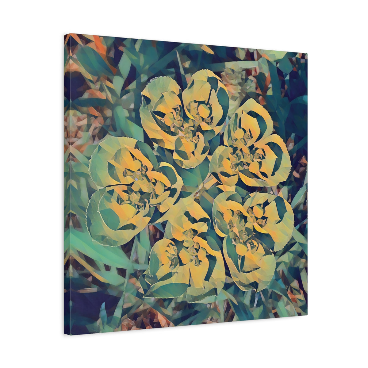Stretched Matte Canvas - Poly Art - Flower of Euphorbia Helioscopia
