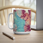 Ceramic White Cup 15oz - Poly Art - Flowers in sky blue and red (Variant 2)