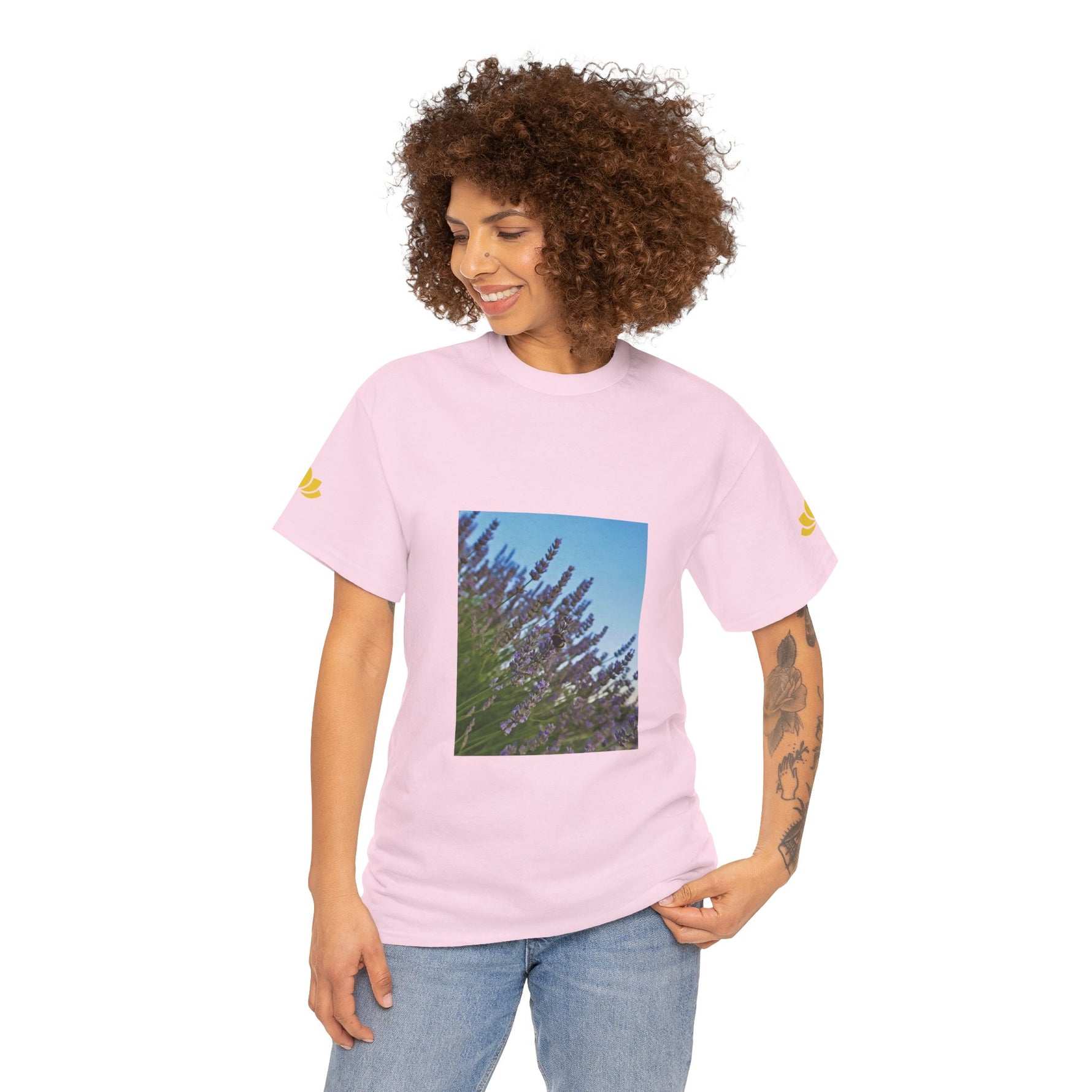 Unisex Heavy Cotton Tee - Flower of Lavender with Bombus