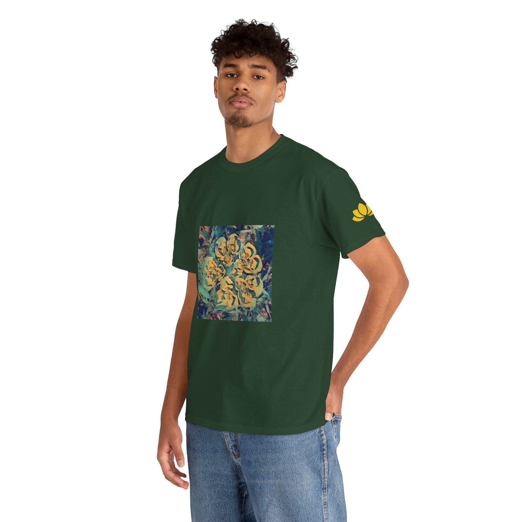Unisex Heavy Cotton Tee - Poly Art - Flower of Euphorbia Helioscopia