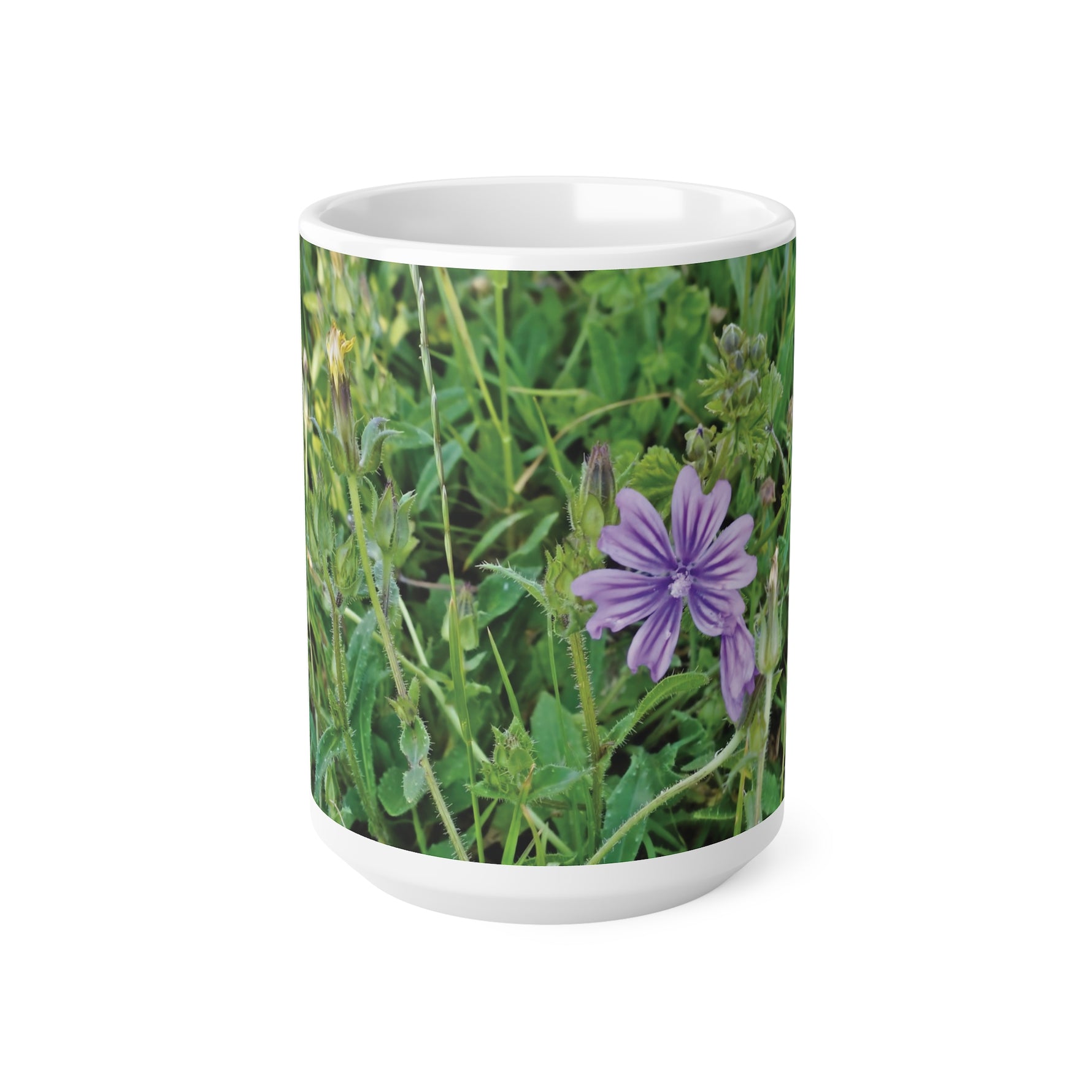 Ceramic White Cup 15oz - Flower of Malva Sylvestris