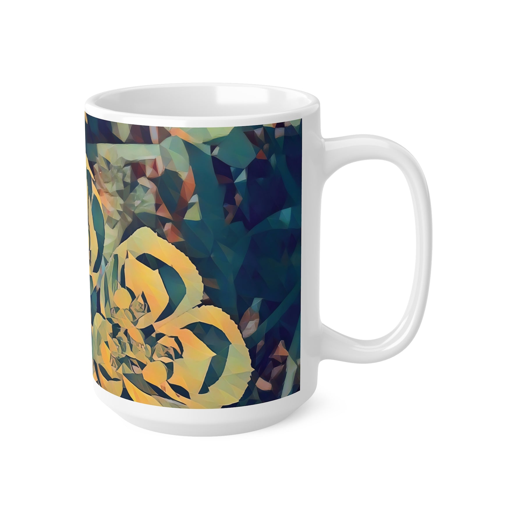 Ceramic White Cup 15oz - Poly Art - Flower of Euphorbia Helioscopia
