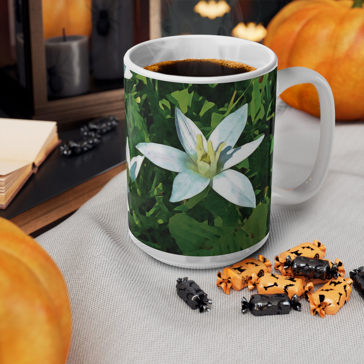 Ceramic White Cup 15oz - Flower of Ornithogalum