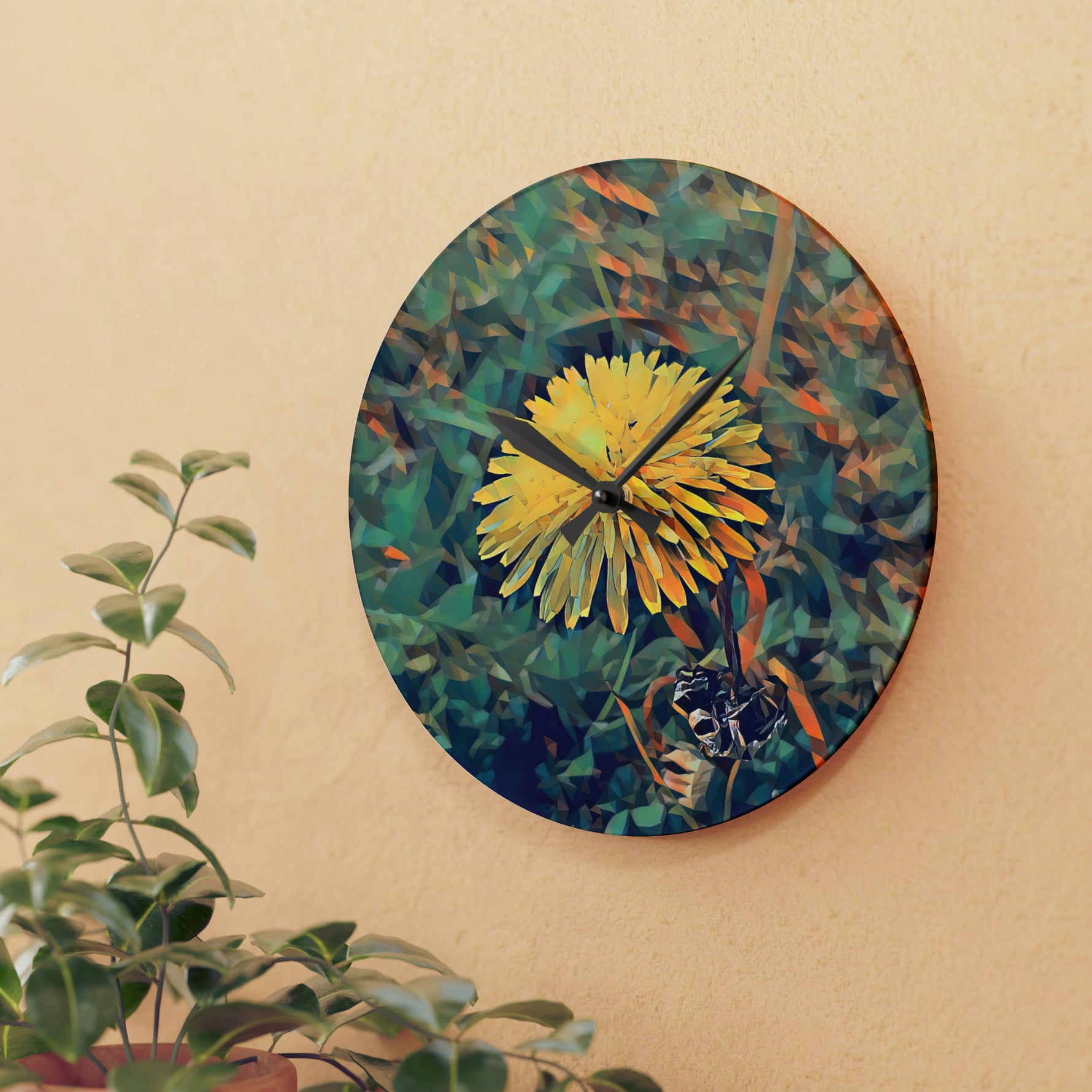 Acrylic Wall Clock - Poly Art - Flower of Dandelion (Variant 1)