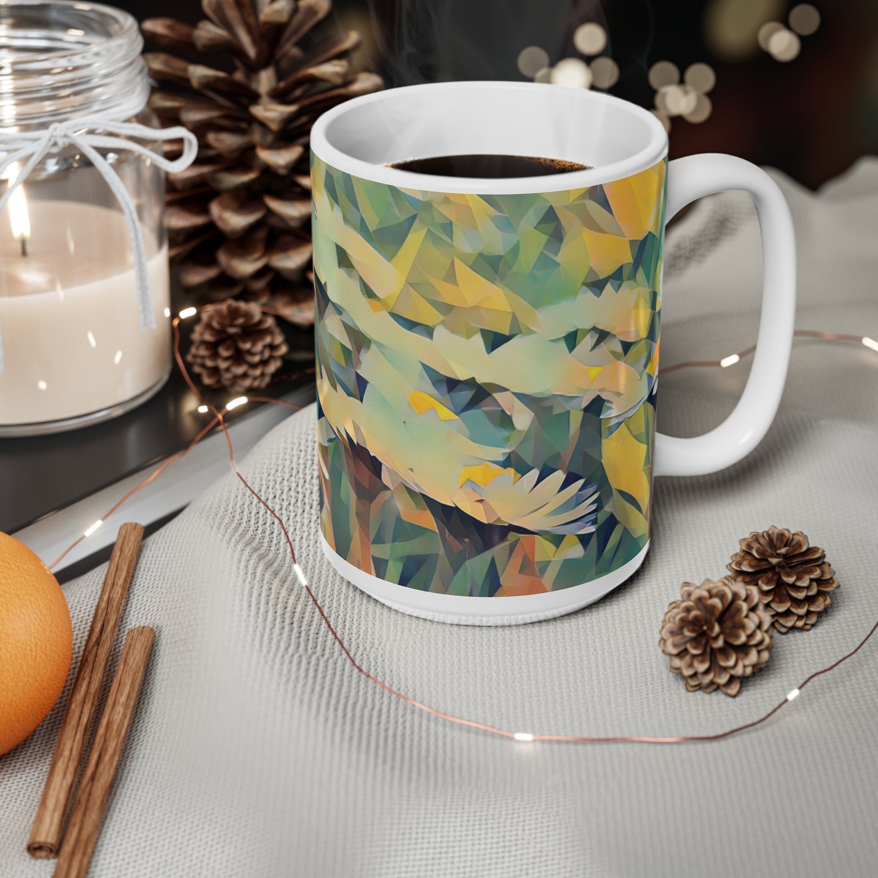 Ceramic White Cup 15oz - Poly Art - Flower of Daisies (Variant 2)