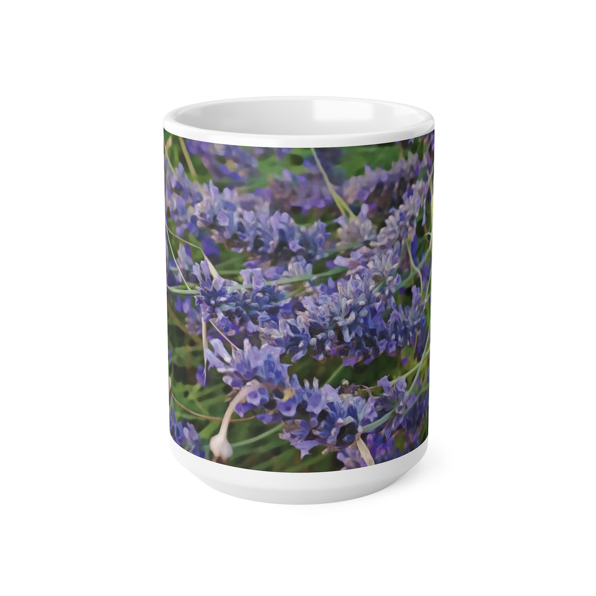 Ceramic White Cup 15oz - Flower of Lavender and Chamomile