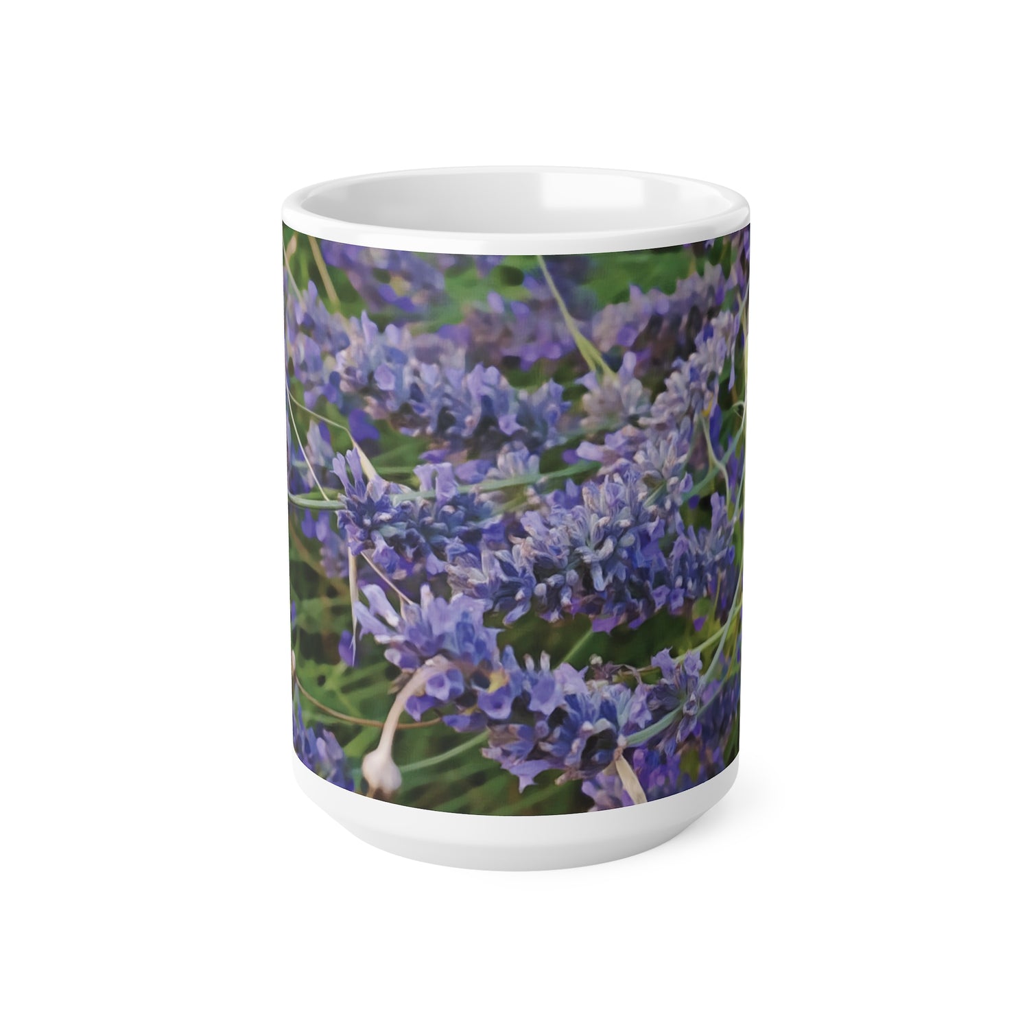 Ceramic White Cup 15oz - Flower of Lavender and Chamomile