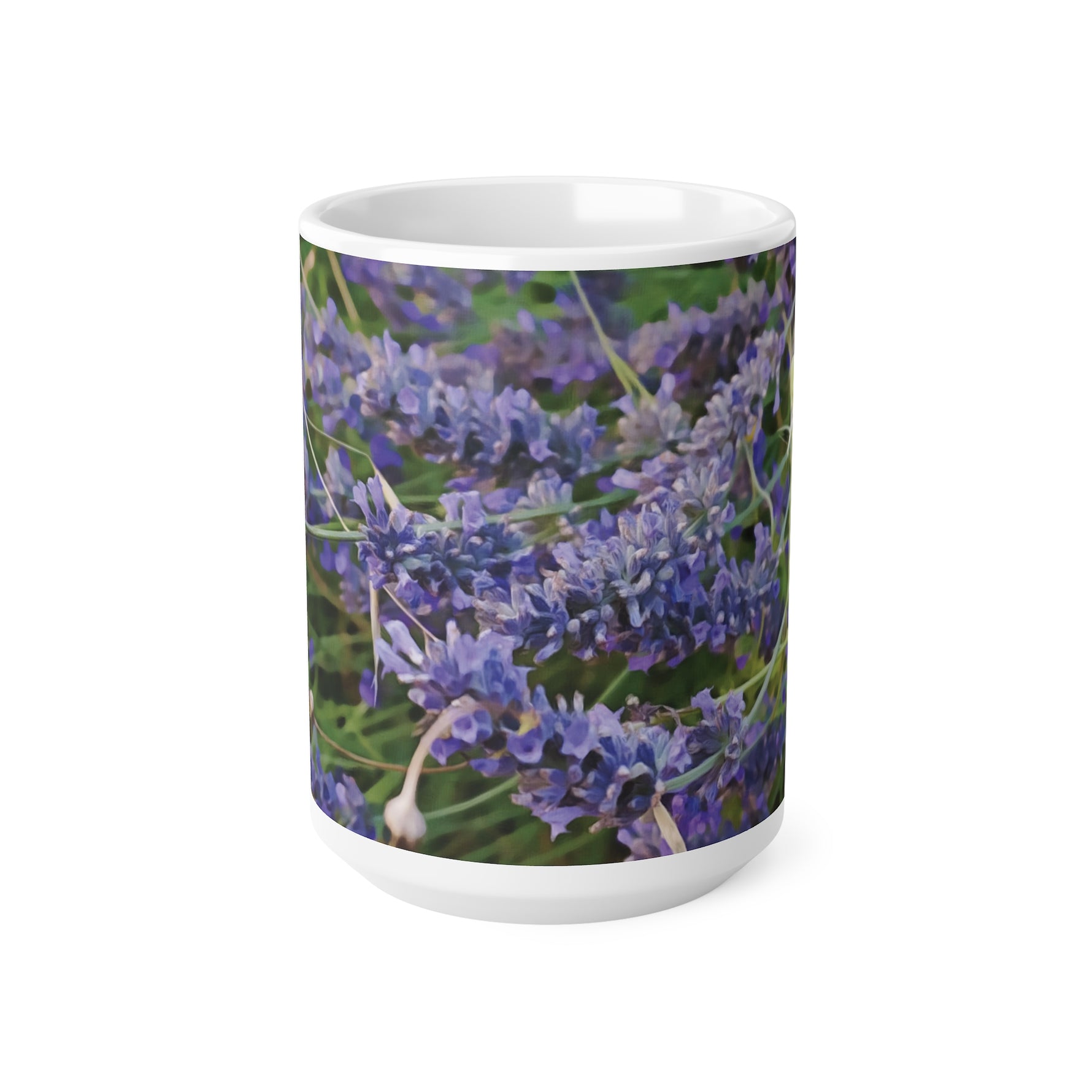 Ceramic White Cup 15oz - Flower of Lavender and Chamomile