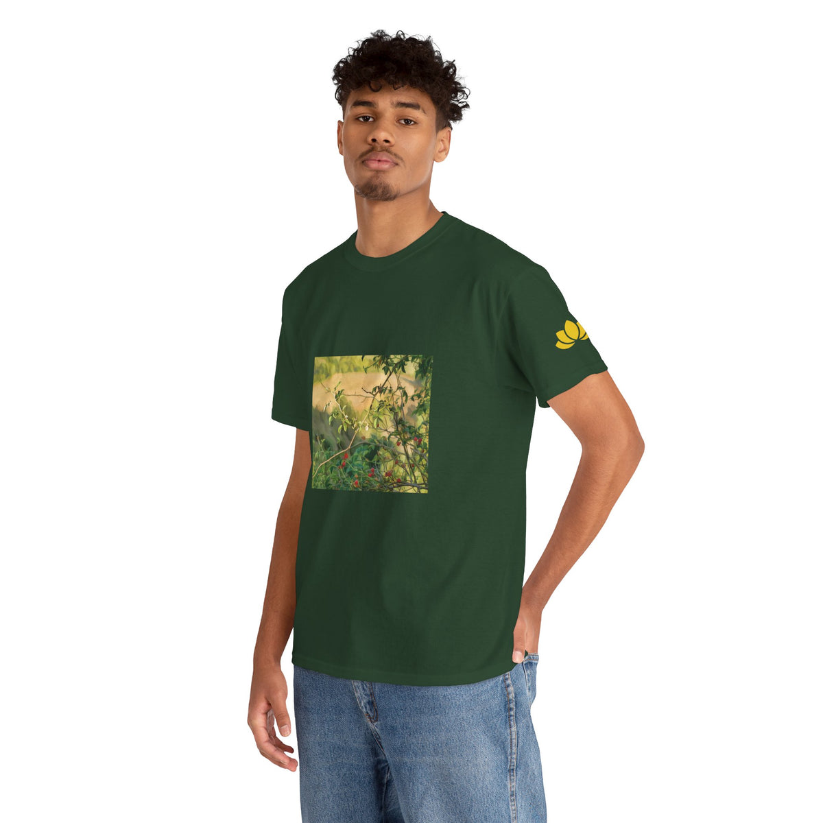 Unisex Heavy Cotton Tee - Poly Art - Rosehip Plant