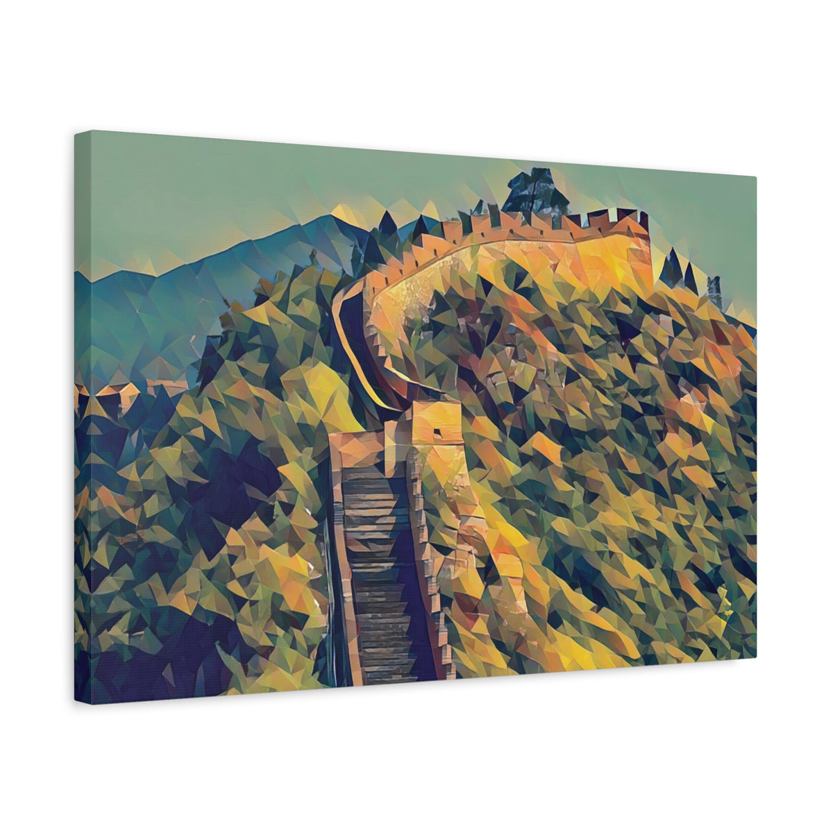 Stretched Matte Canvas - Poly Art - China's Great Wall (Variant 4)