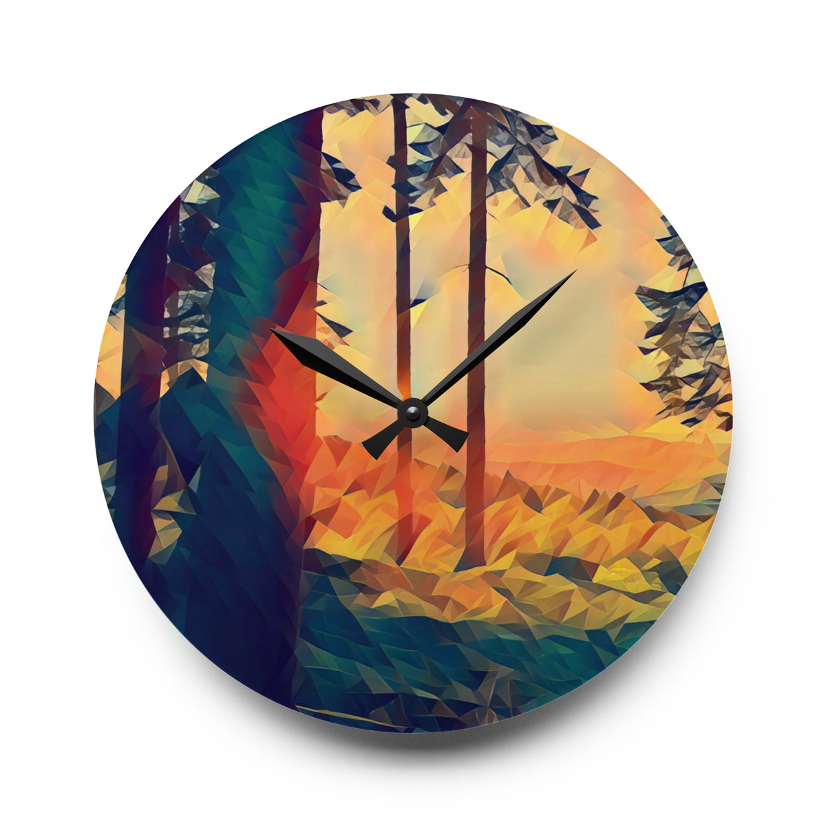 Acrylic Wall Clock - Poly Art - Forest Sunset (Variant 3)