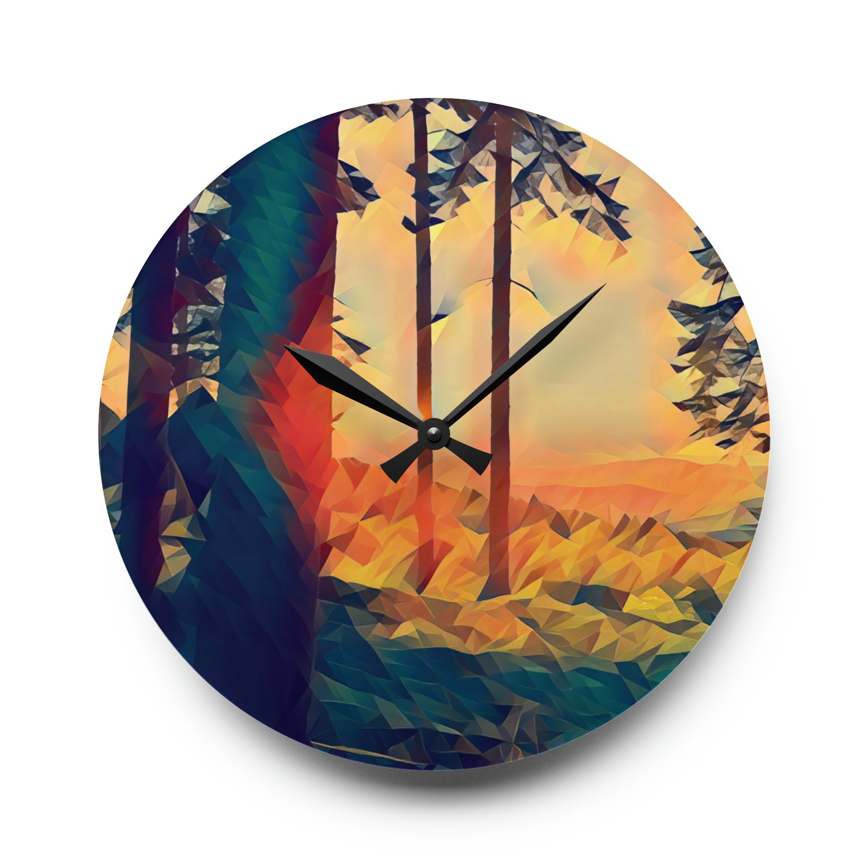 Acrylic Wall Clock - Poly Art - Forest Sunset (Variant 3)
