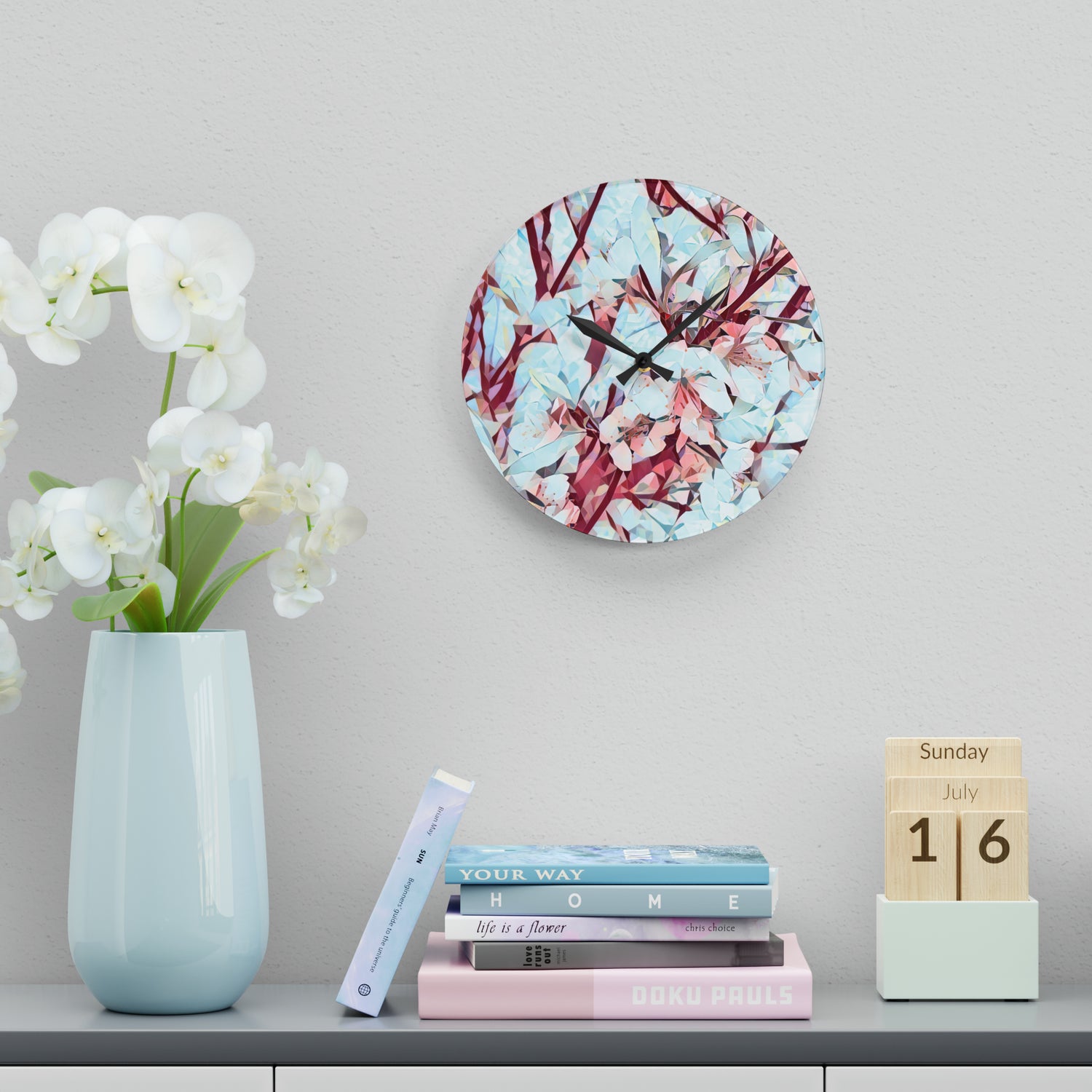 Acrylic Wall Clock - Poly Art - Apples' Tree Flower (Variant 4)