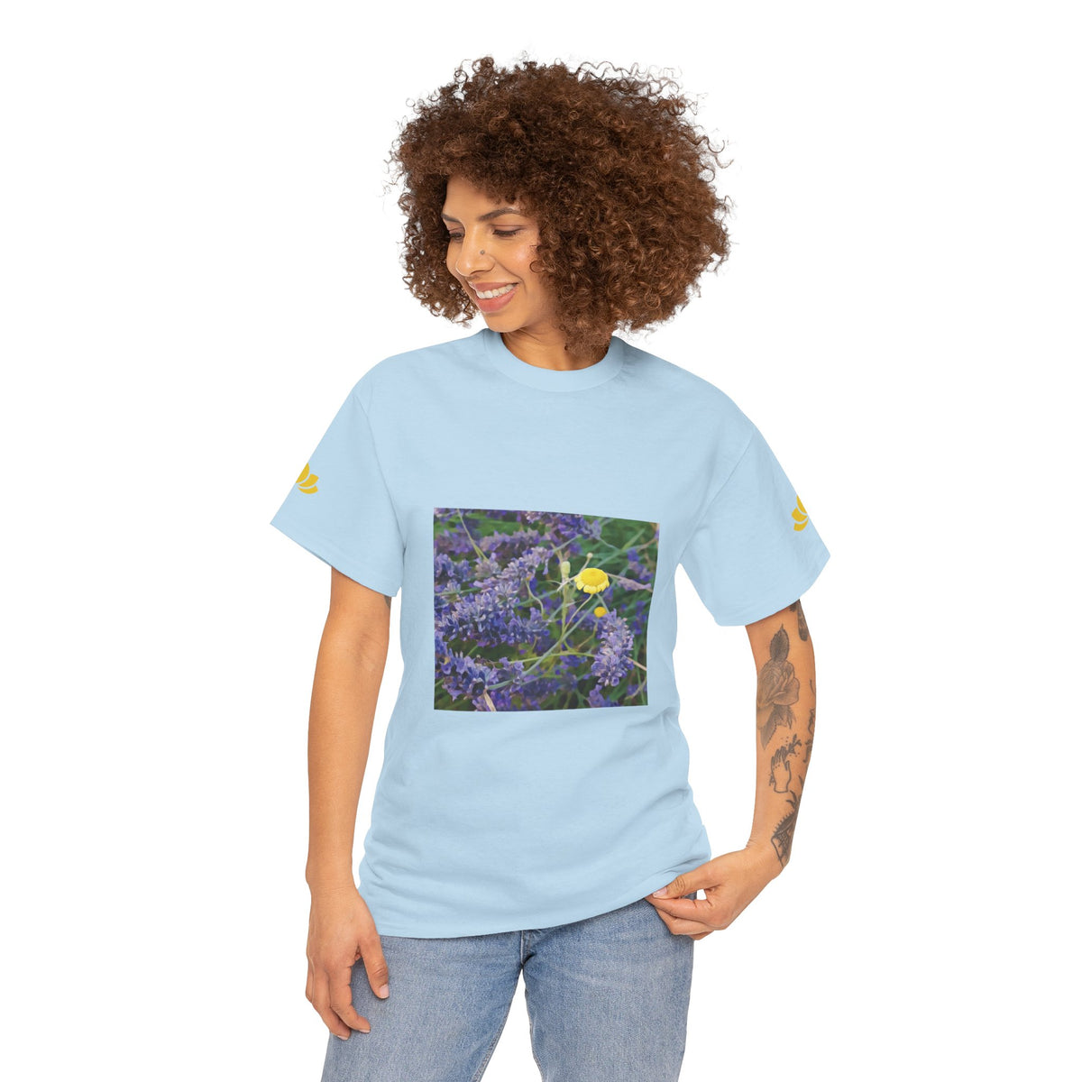 Unisex Heavy Cotton Tee - Flower of Lavender and Chamomile