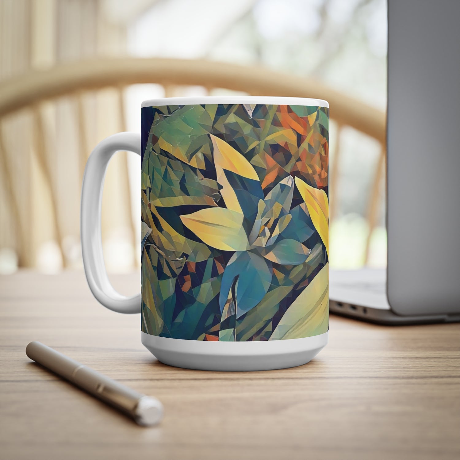 Ceramic White Cup 15oz - Poly Art - Flower of Ornithogalum (Variant 2)