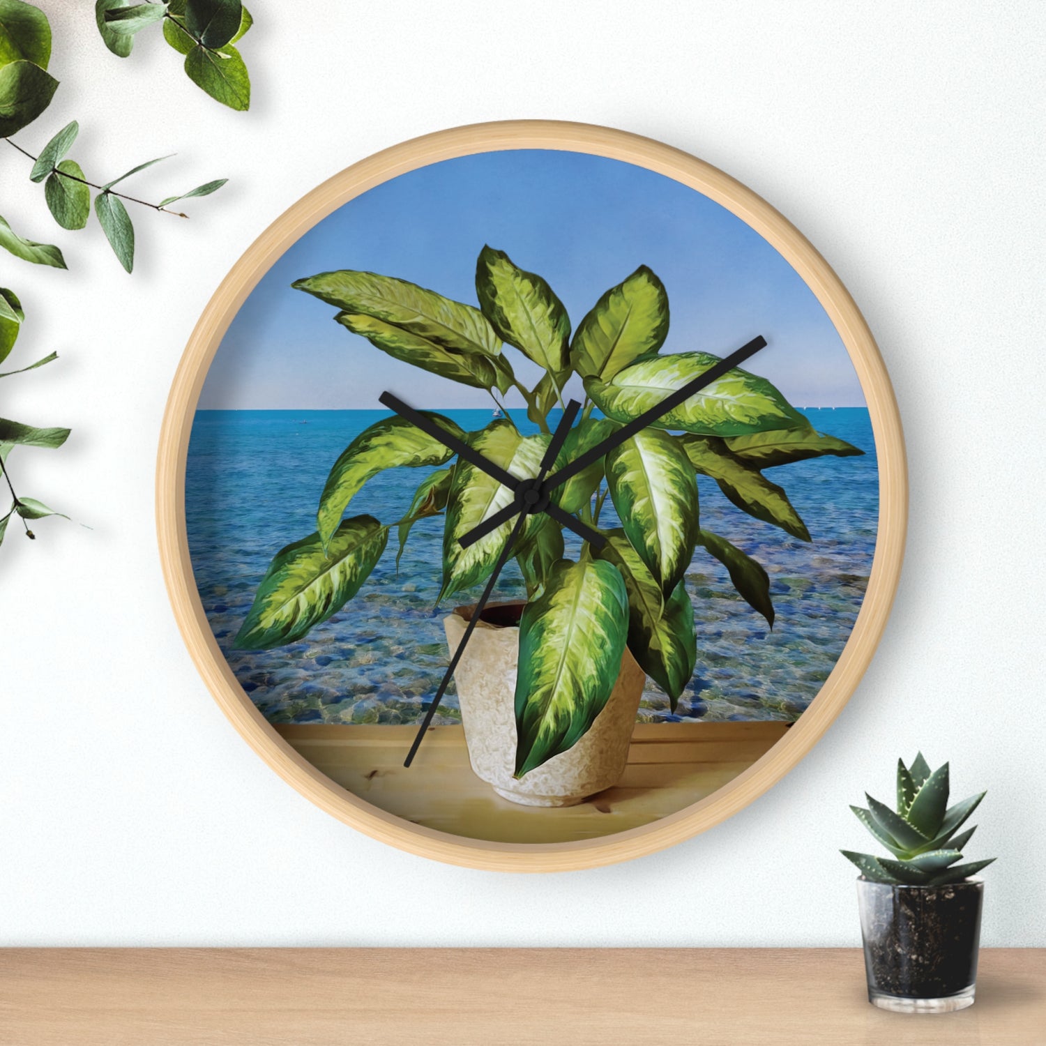 Wall Clock - Dieffenbachia Plant and Sea