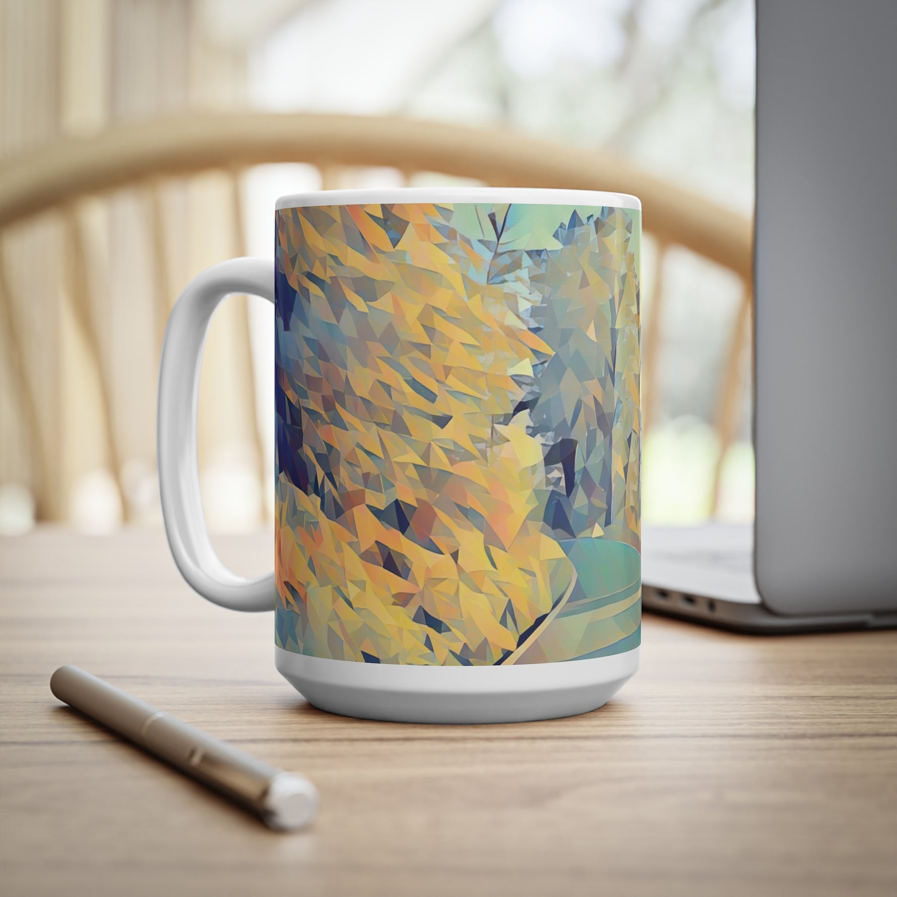Ceramic White Cup 15oz - Poly Art - Forest (Variant 02)