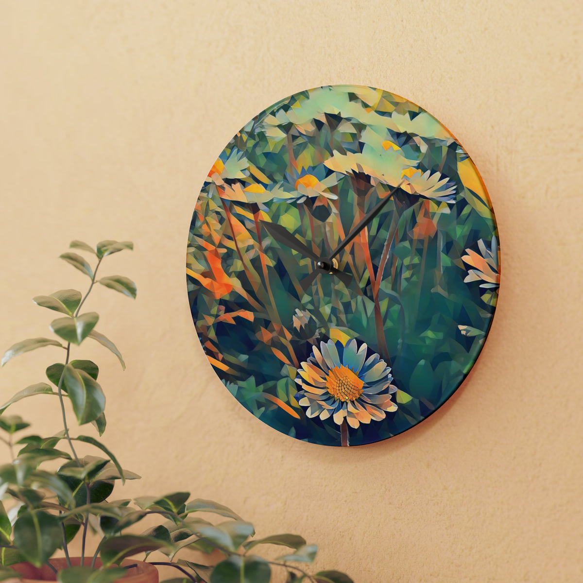Acrylic Wall Clock - Poly Art - Flower of Daisies (Variant 2)