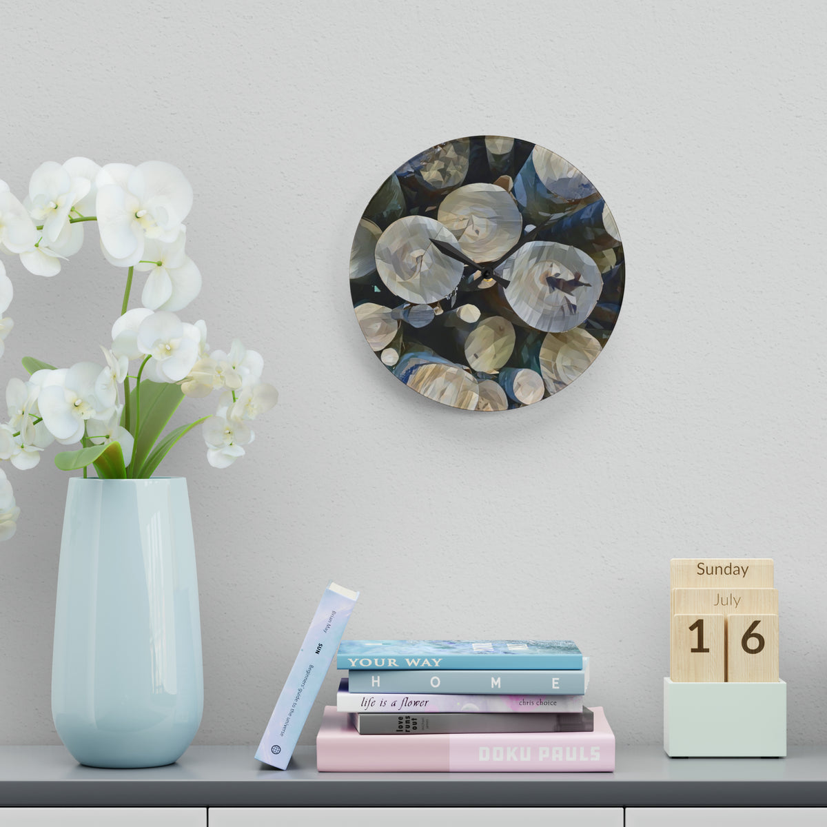 Acrylic Wall Clock - Poly Art - Wooden Trunks (Variant 6)