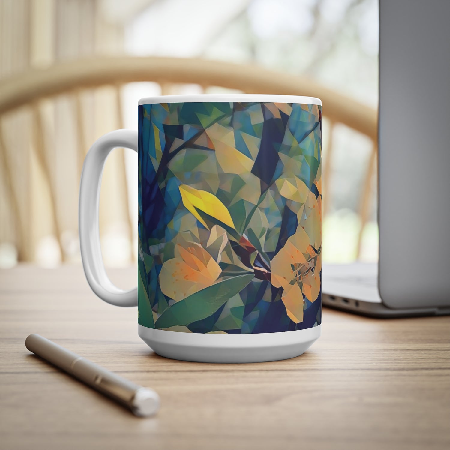 Ceramic White Cup 15oz - Poly Art - Apples' Tree Flower (Variant 2)