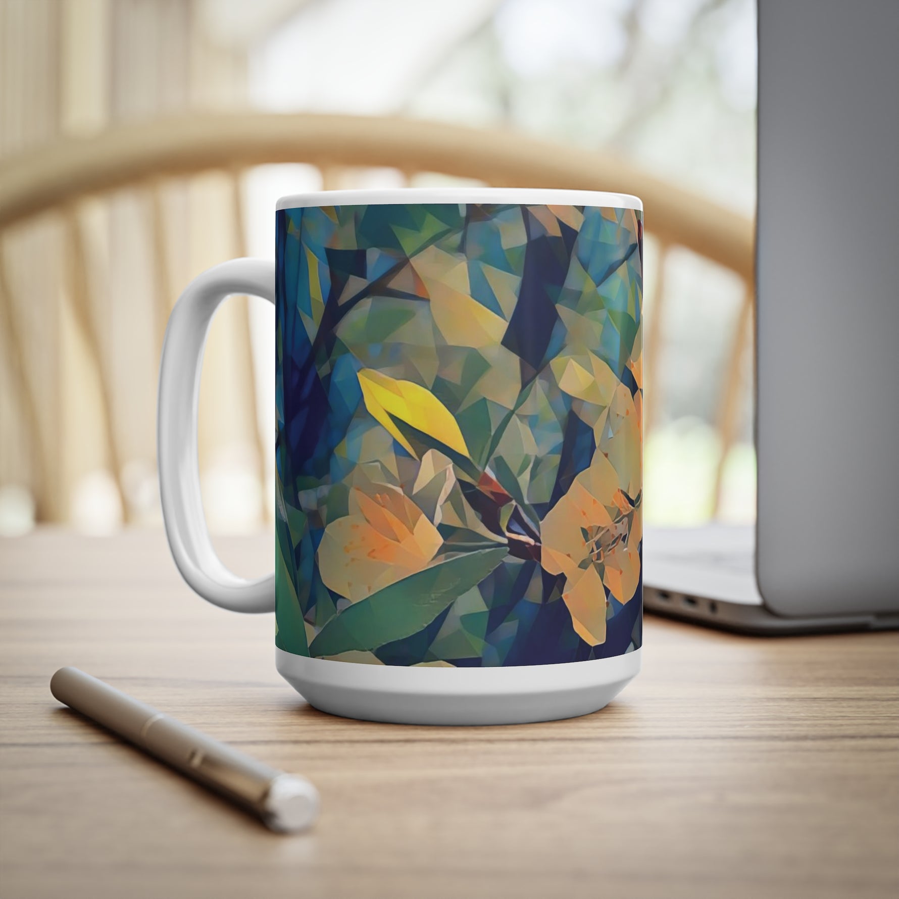 Ceramic White Cup 15oz - Poly Art - Apples' Tree Flower (Variant 2)