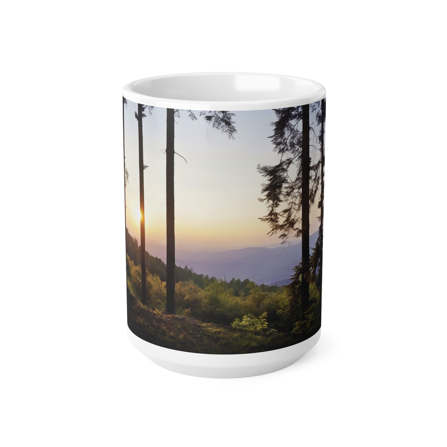 Ceramic White Cup 15oz - Forest Sunset