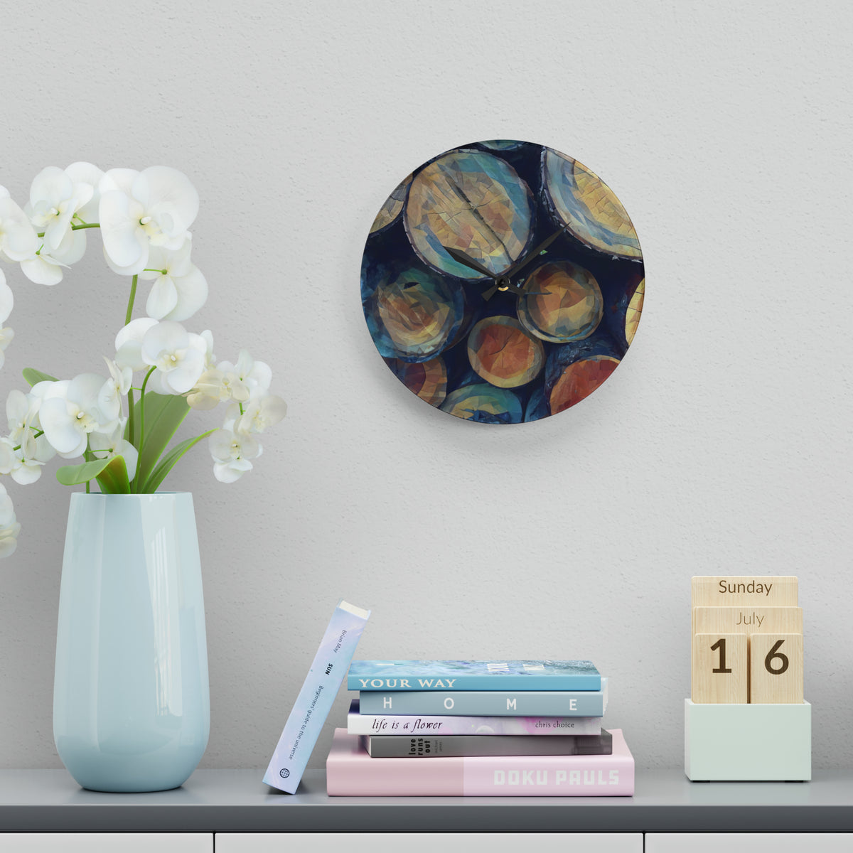 Acrylic Wall Clock - Poly Art - Wooden Trunks (Variant 7)