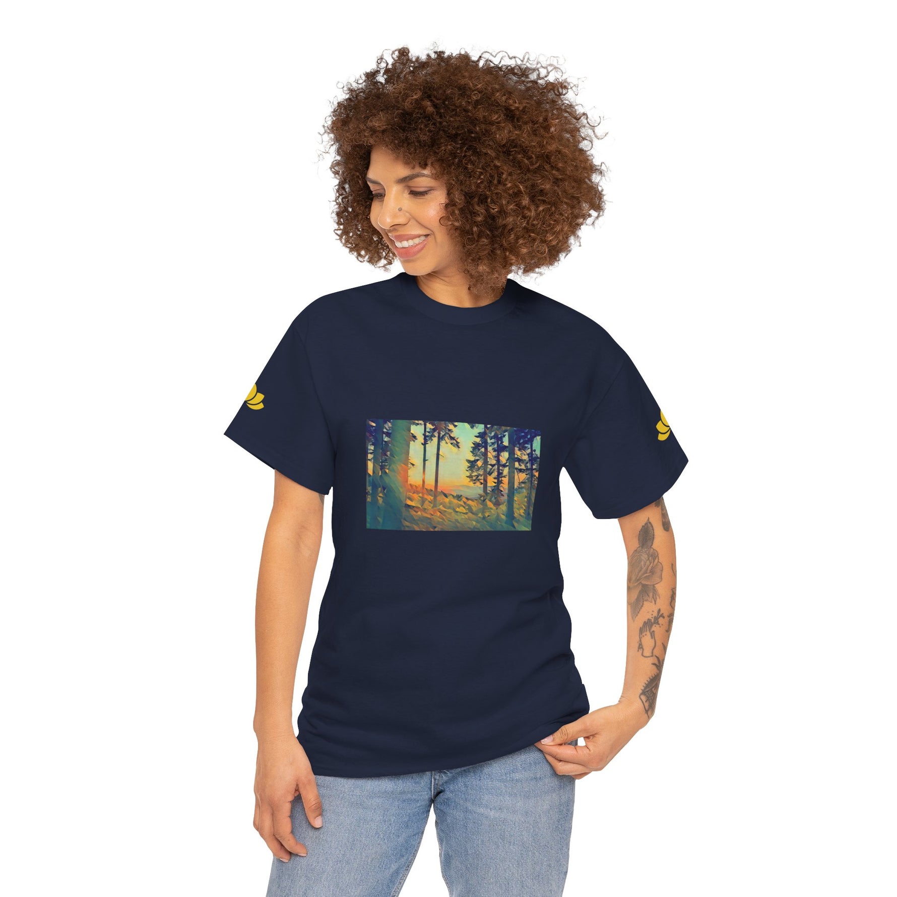 Unisex Heavy Cotton Tee - Poly Art - Forest Sunset (Variant 1)