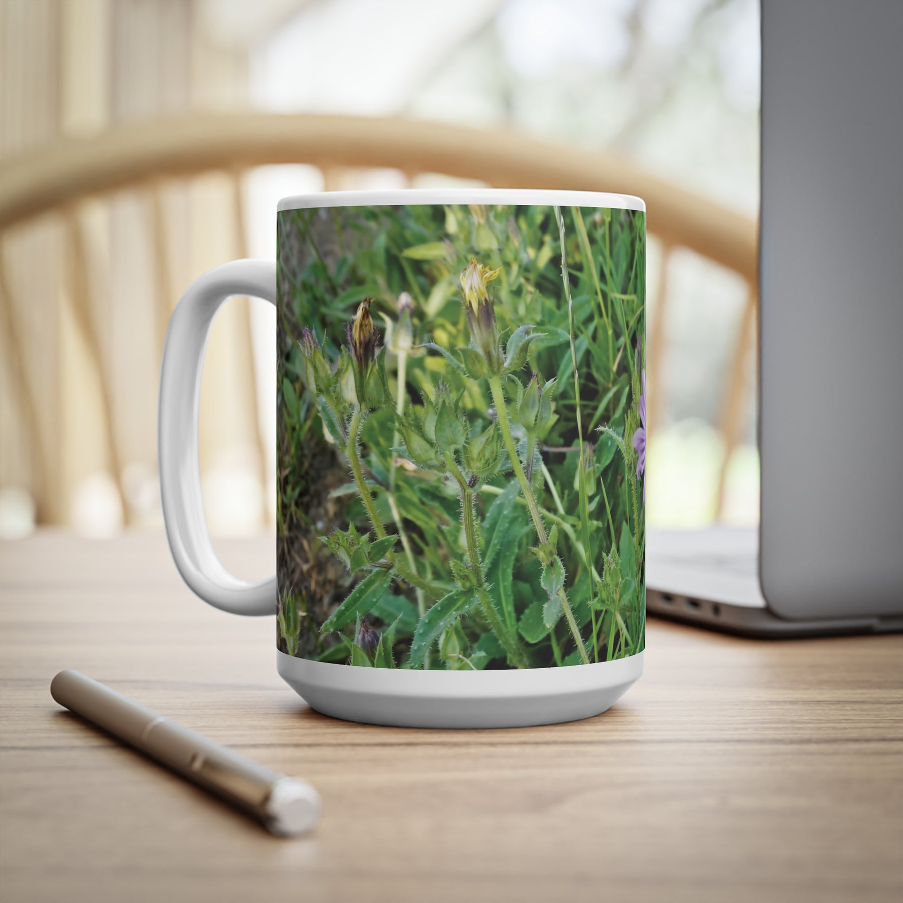 Ceramic White Cup 15oz - Flower of Malva Sylvestris