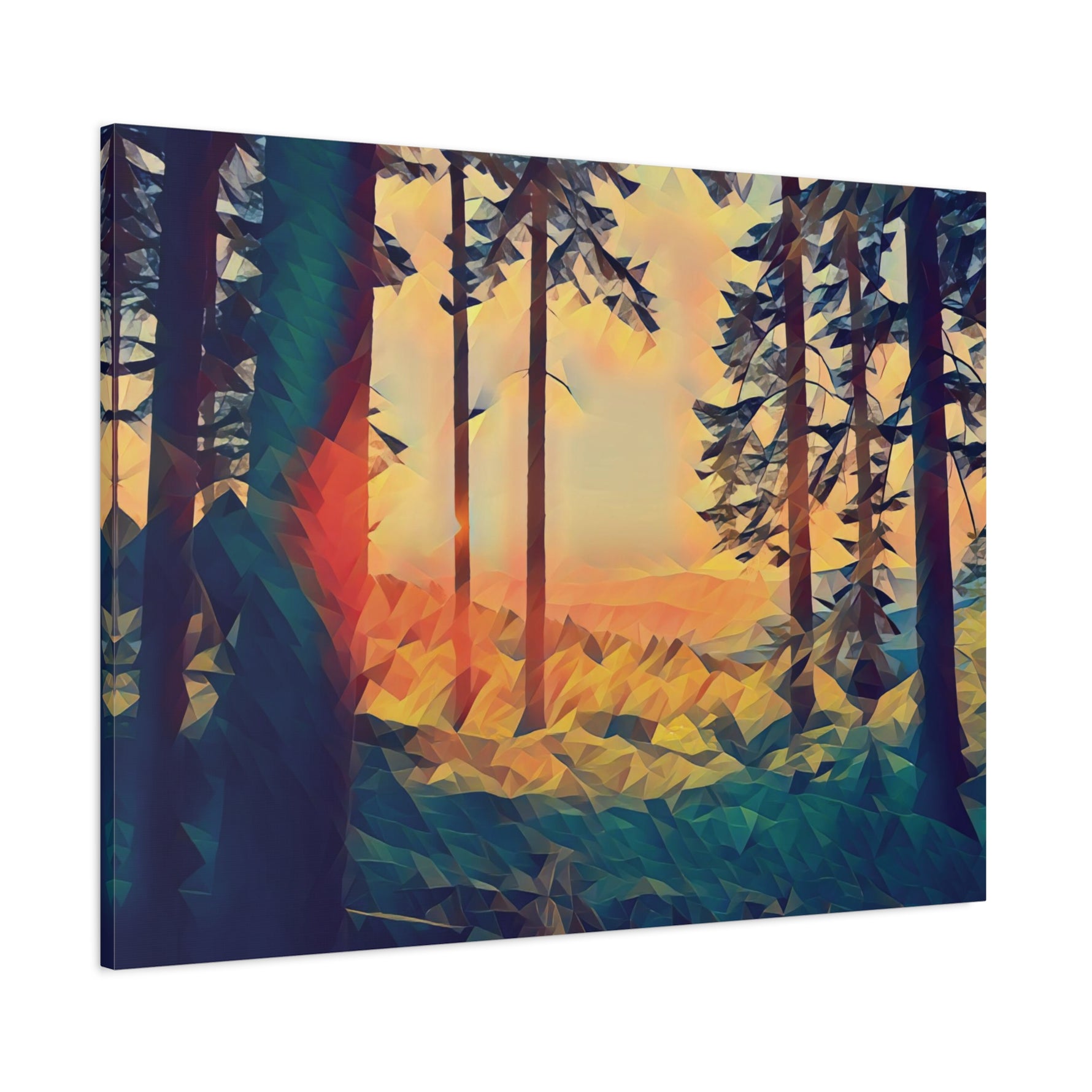 Stretched Matte Canvas - Poly Art - Forest Sunset (Variant 2)