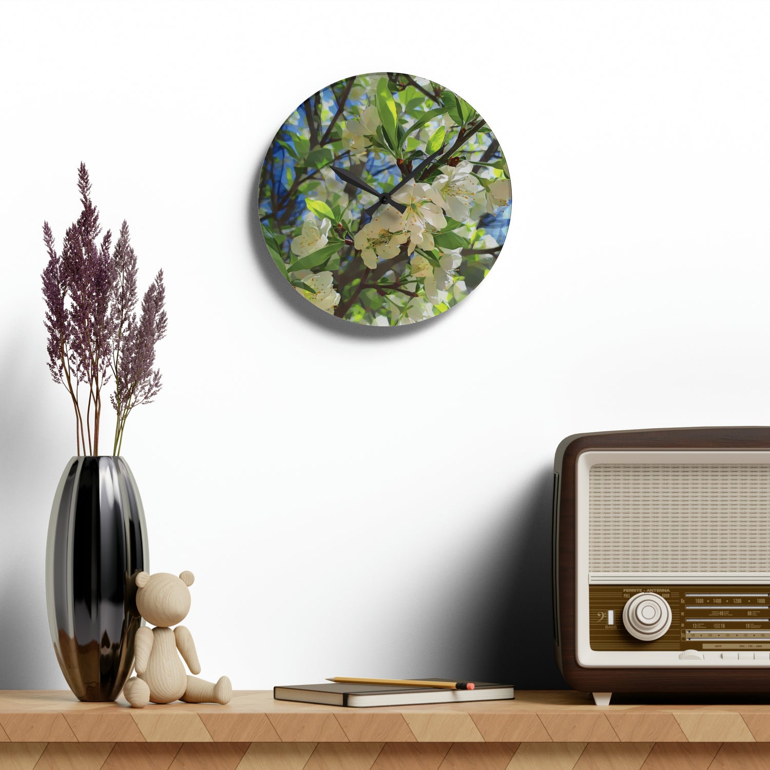 Acrylic Wall Clock - Poly Art - Apples' Tree Flower (Variant 1)