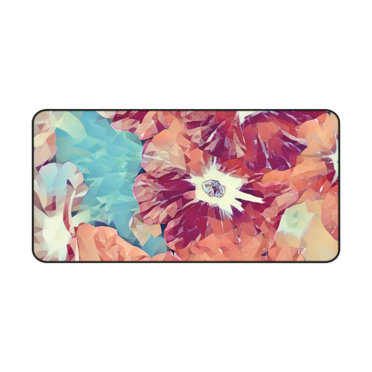 Desk Mat - Poly Art - Flowers, light blue and red colors (Variant 2)
