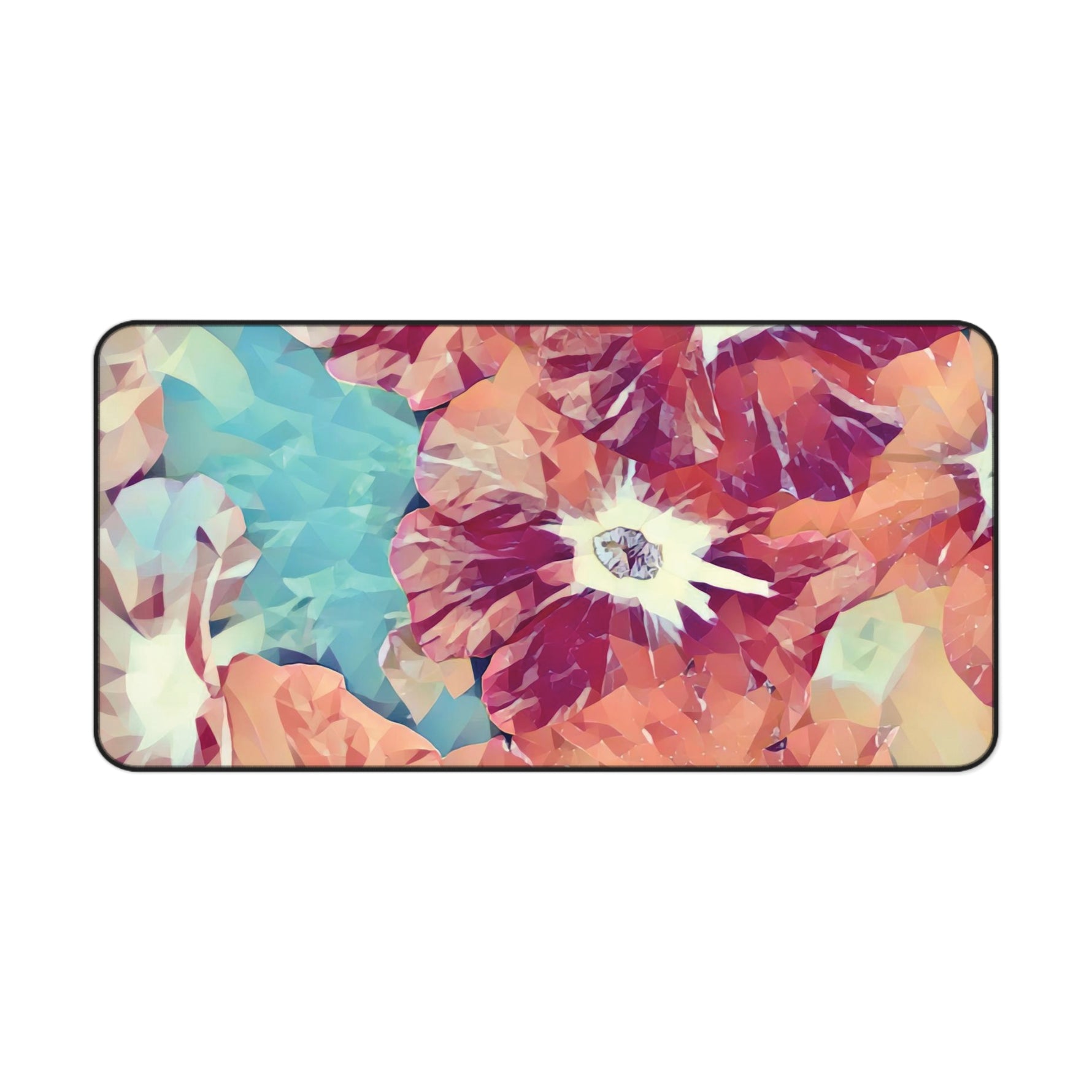 Desk Mat - Poly Art - Flowers, light blue and red colors (Variant 2)